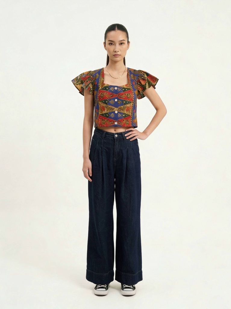 T2347 - Batik Buttoned Crop Top 