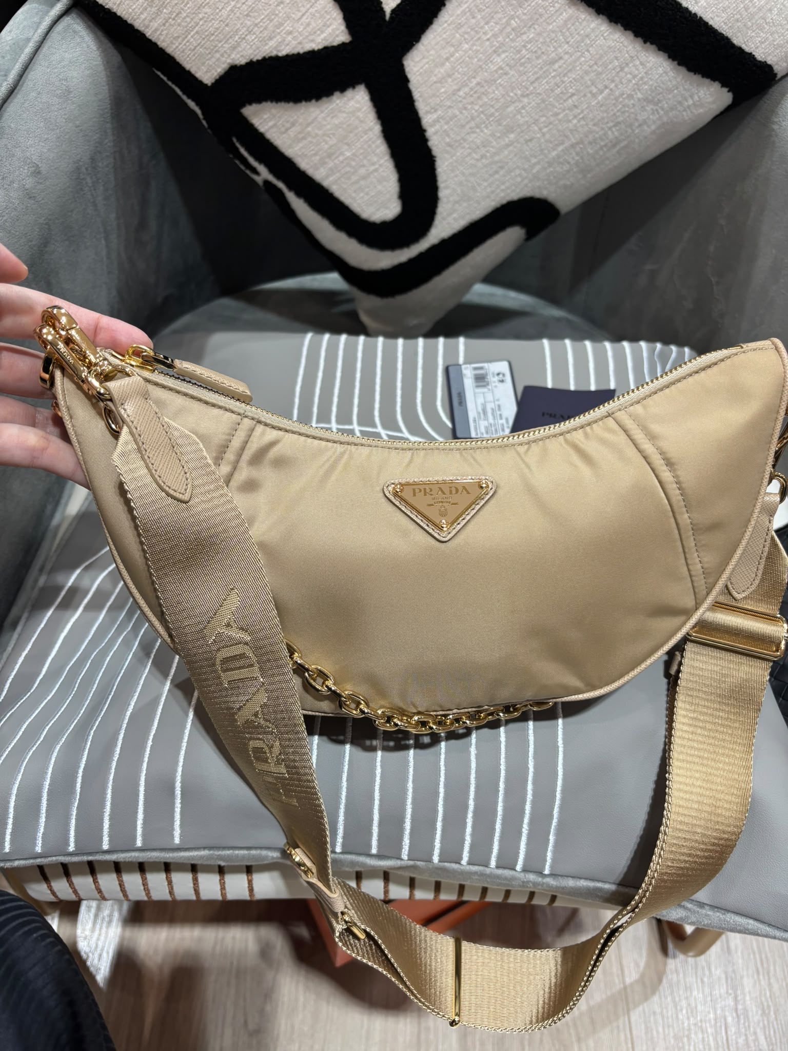 PRADA Re-Nylon Demi-Lune hobo bag 2 way bag 1BH222 100%Authentic, 95%New ✅ certificate ✅Dust Bag