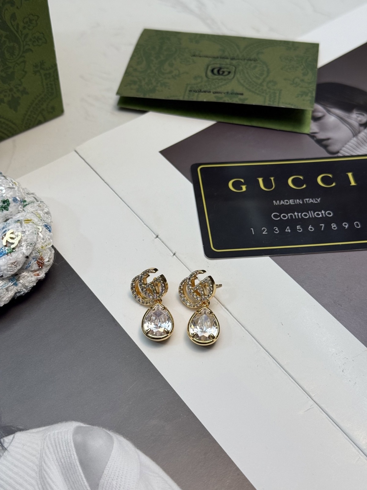 【原單】GUCCI GG Marmont Crystal Drop Earrings 水滴吊墜耳環 - 禮盒裝