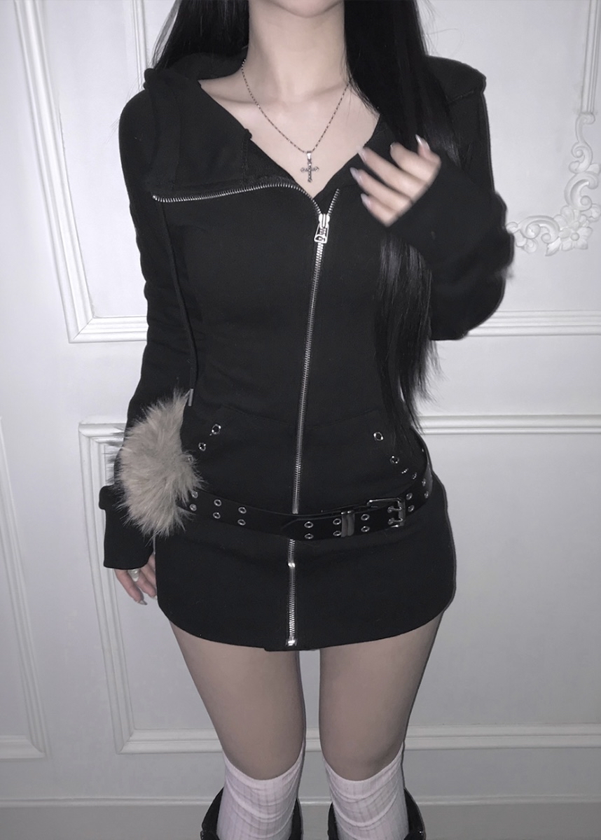 Zip-Up Hooded Eyelet Mini Dress