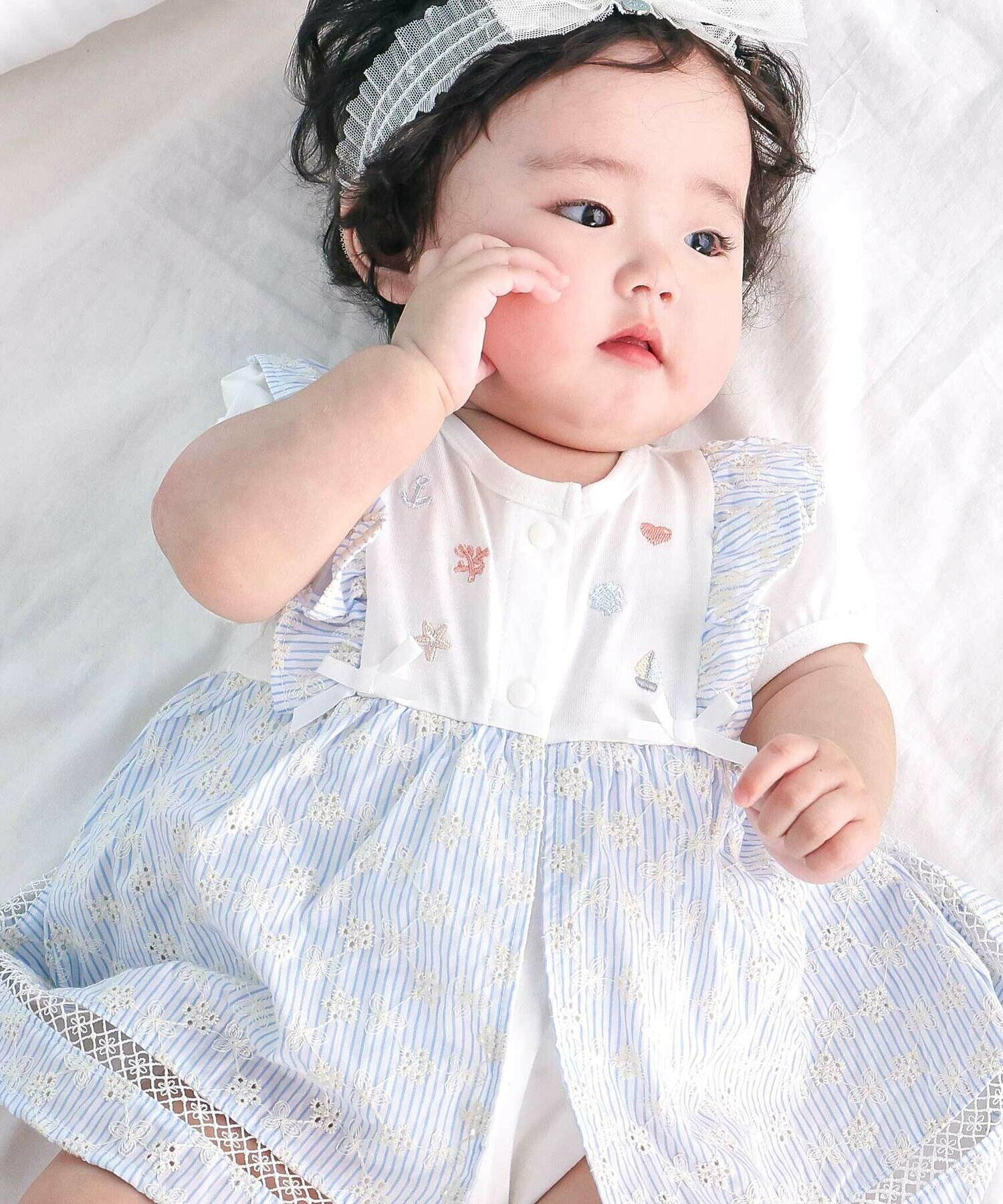 🇯🇵預訂 日本直送🇯🇵Slap Slip Baby兩色海洋風刺繡荷葉邊吊帶短袖包屁裙