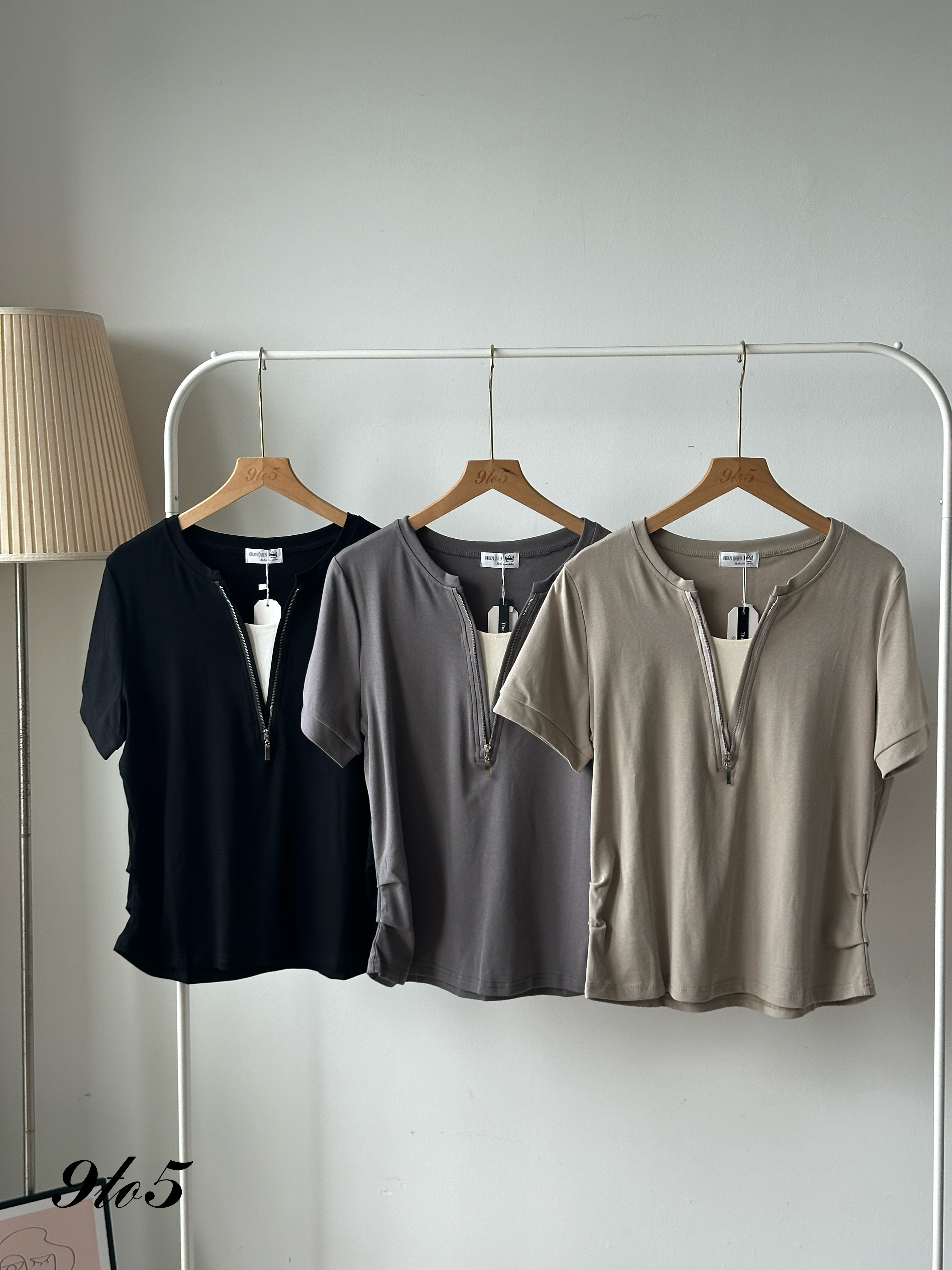 T4063 Fake Two-Piece Zip Top - 5 Colors 