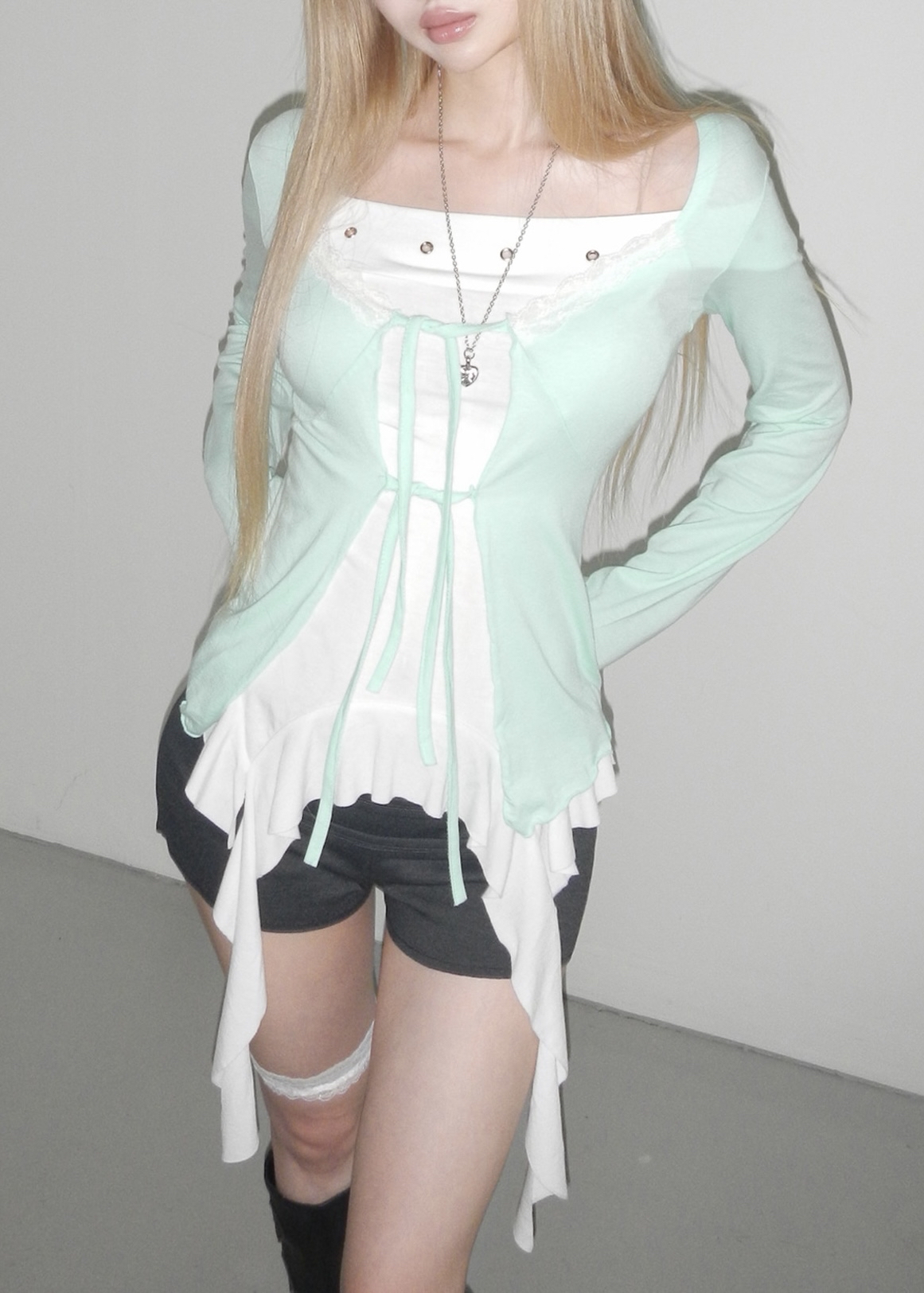 Soft Lace Trim Tie-Front Cardigan