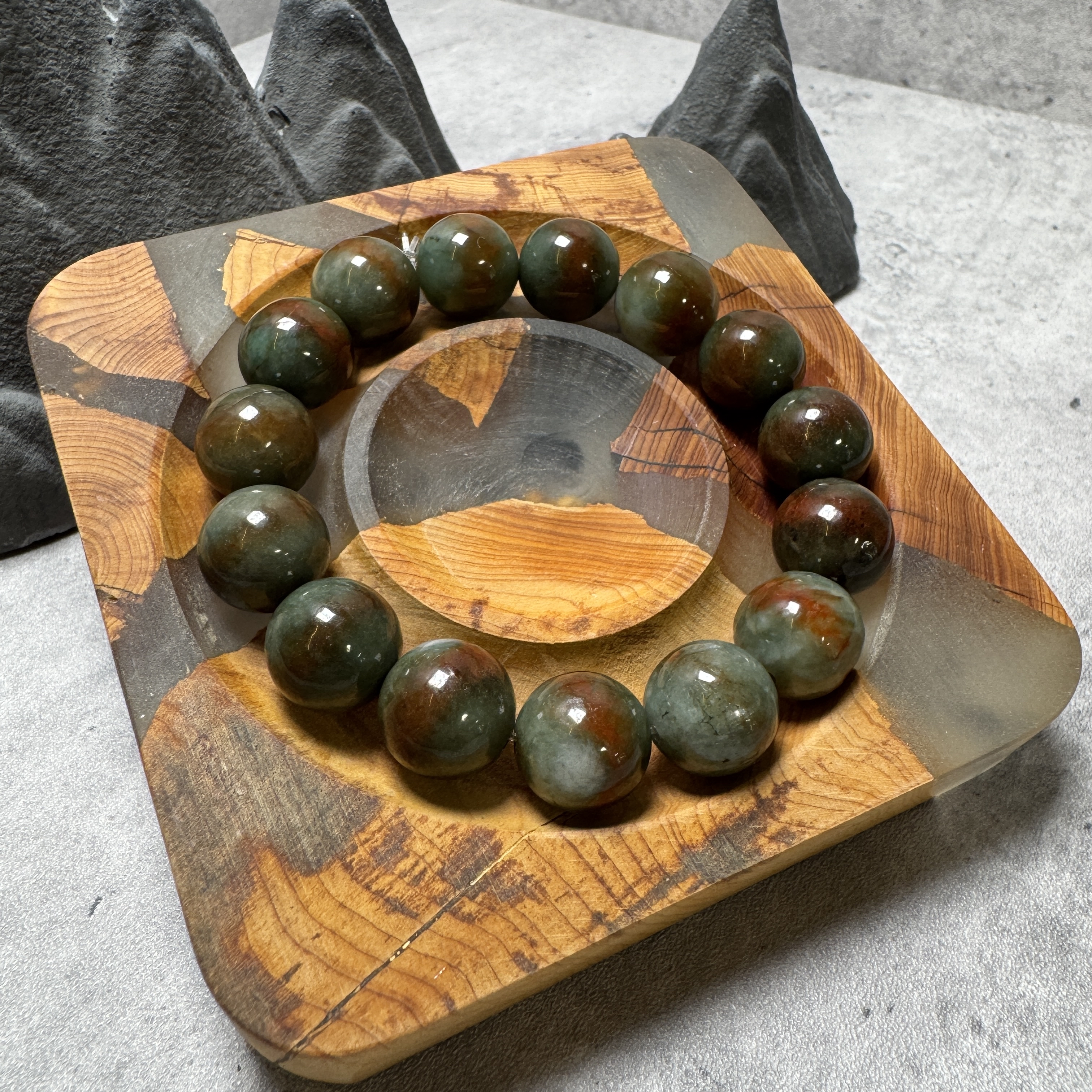 稀有自然紅翡油青總翡翠手串-535