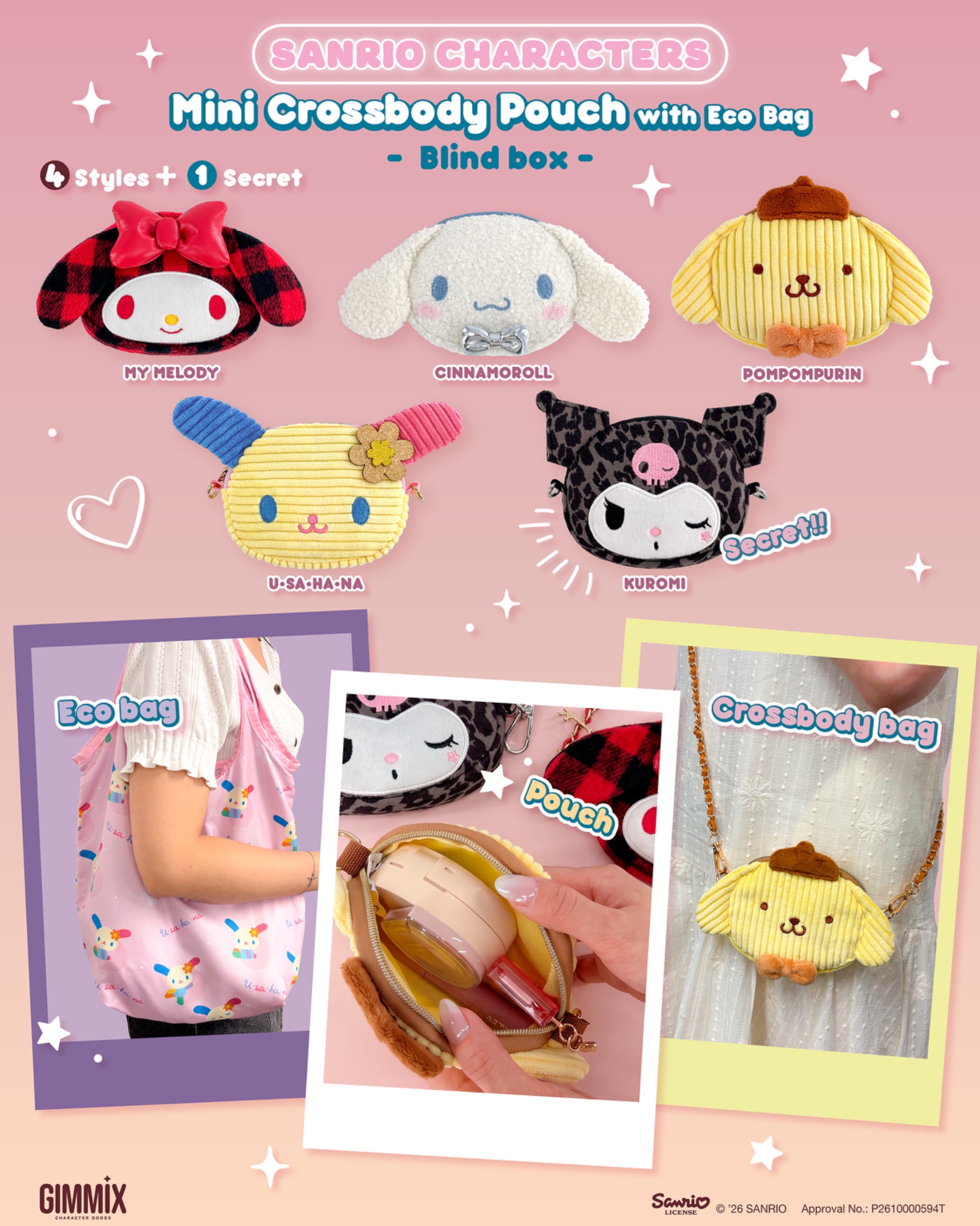 Sanrio Characters Mini Crossbody Pouch With Eco Bag 迷你斜背包 (附環保袋）盲盒 (Full box 原盒 - 4pcs/box)