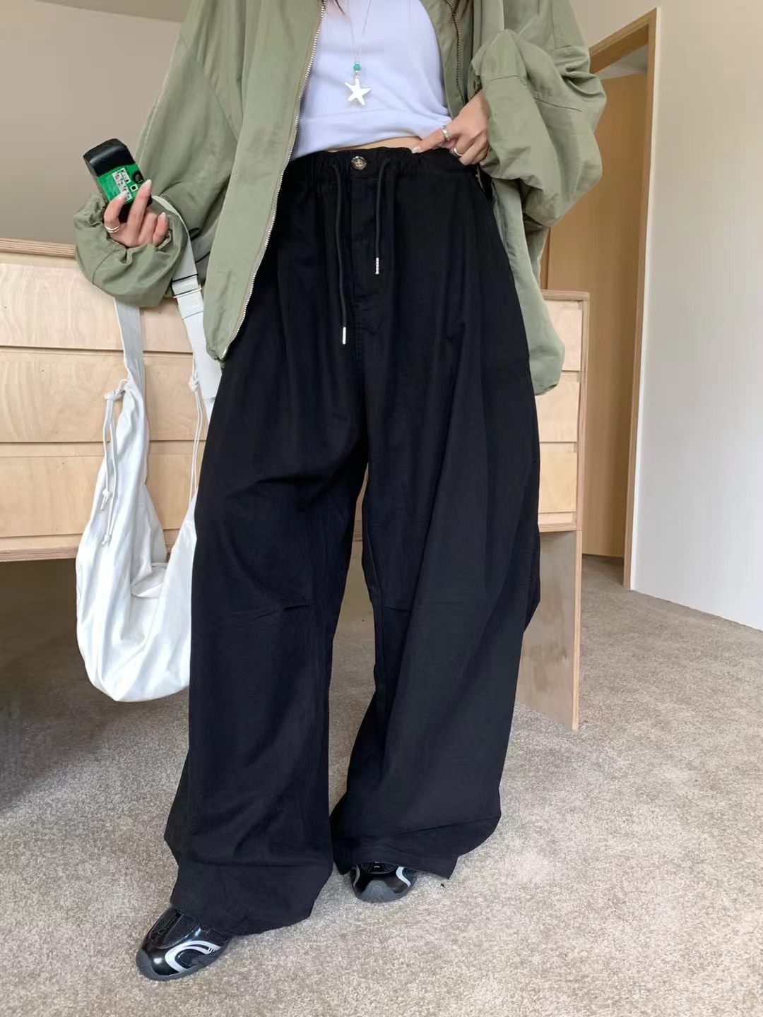 橡筋腰直筒休閒褲