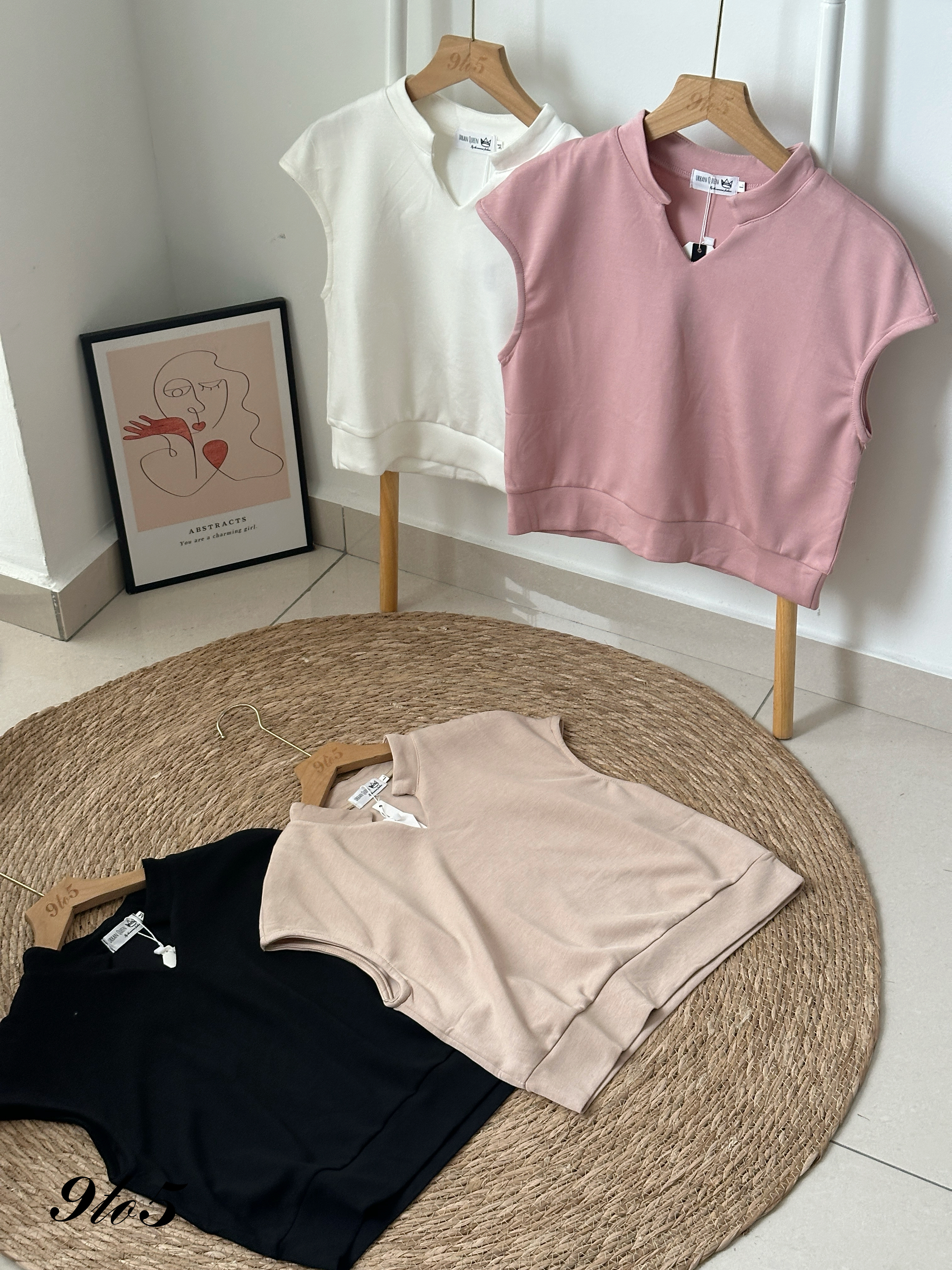 T4142 Stand Collar V Neck Top - 4 Colors 