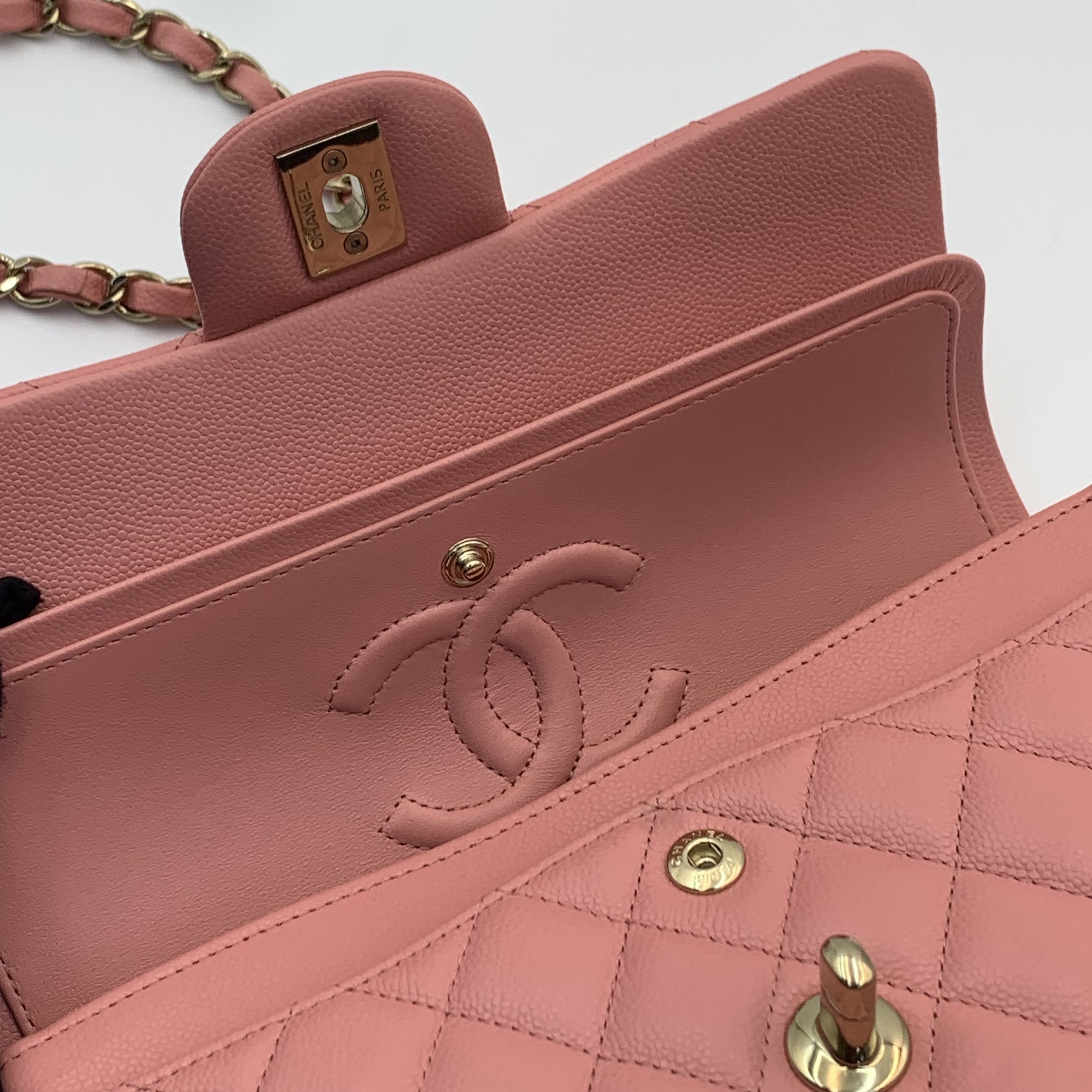 🎀情人節必備禮物✨Chanel CF小號 荔枝紋牛皮珊瑚粉classic handbag