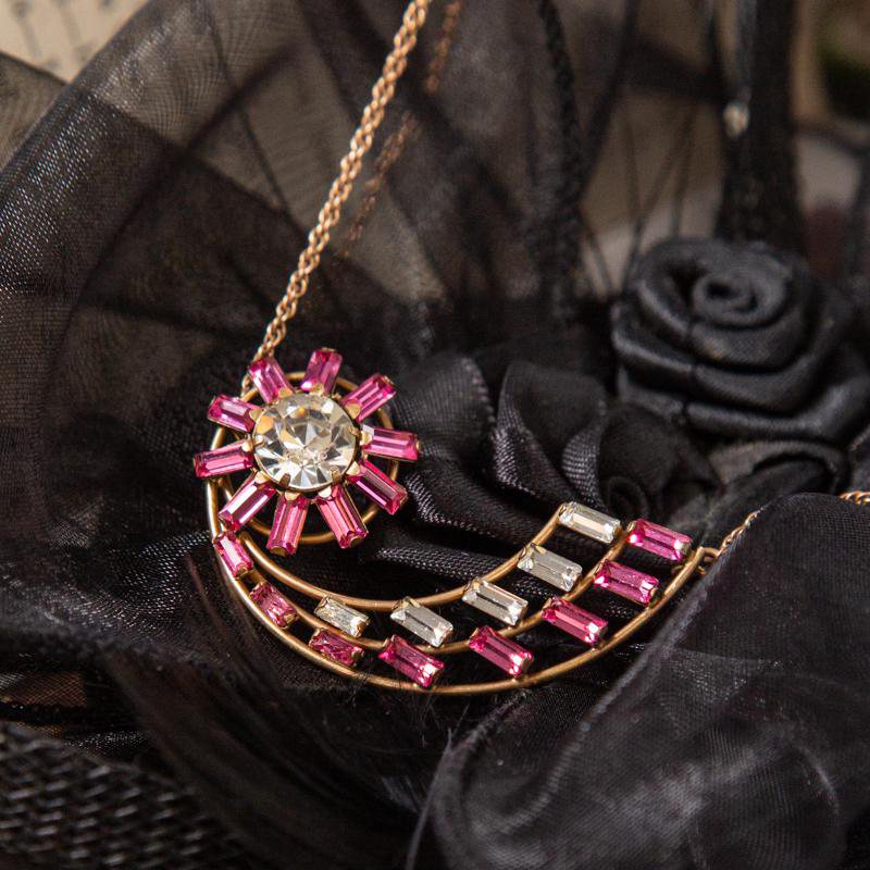 C.a. 1940-50s L.B CO 1/20 12kt Gold Filled Pink Floral Wavy Necklace (AB102)
