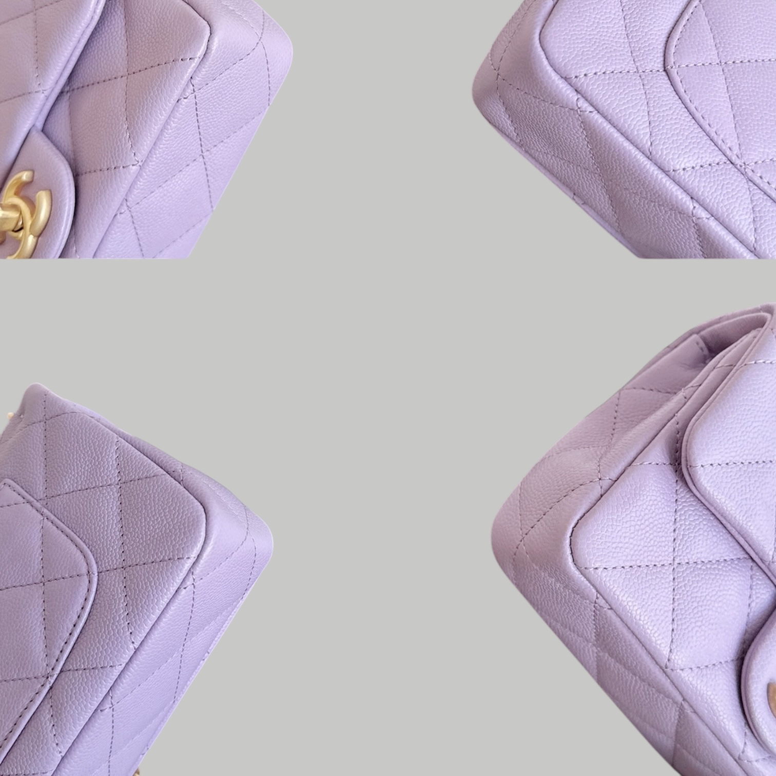 Chanel Caviar 紫色荔枝皮心形調節扣