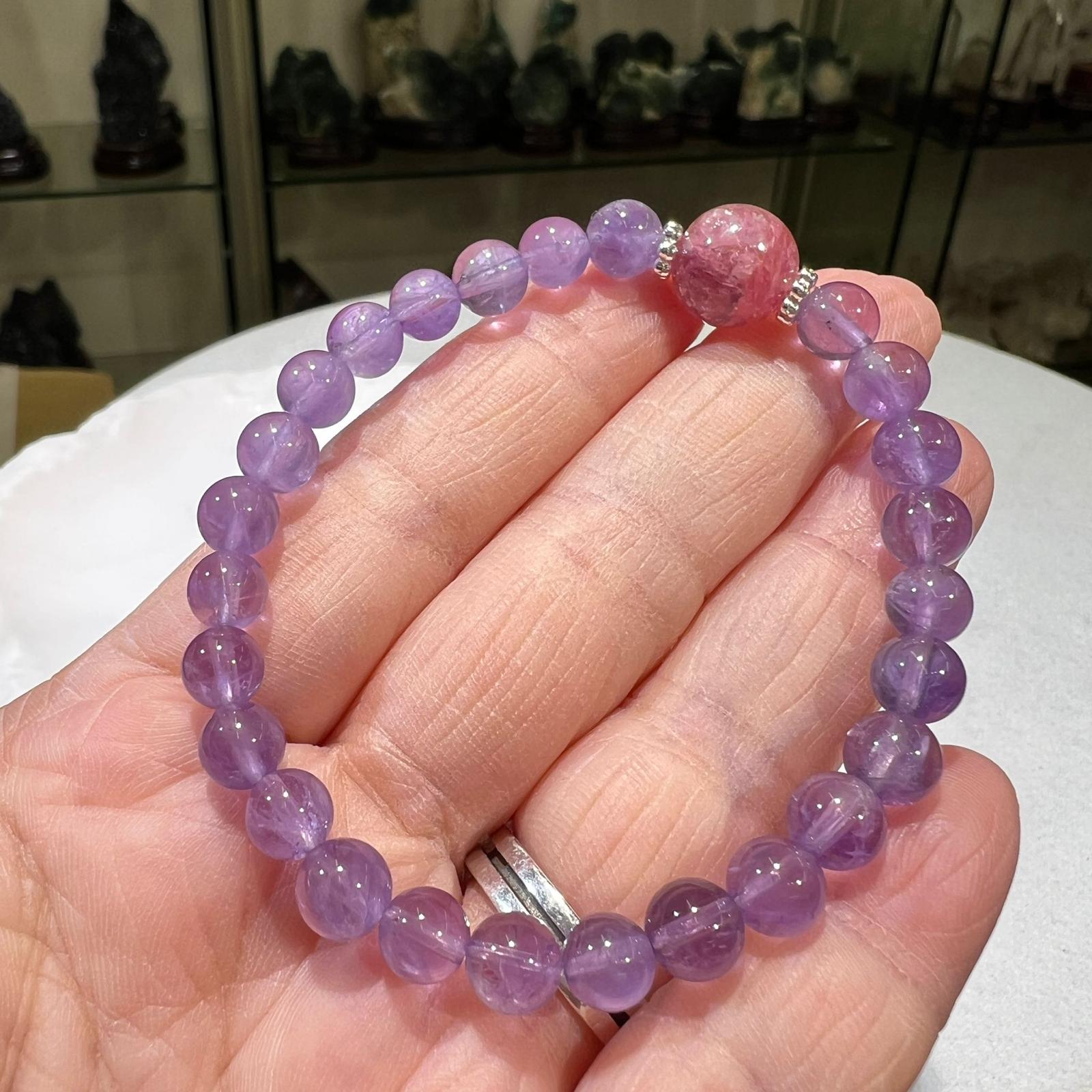 紫晶配粉鋰雲母手串 #CA0056