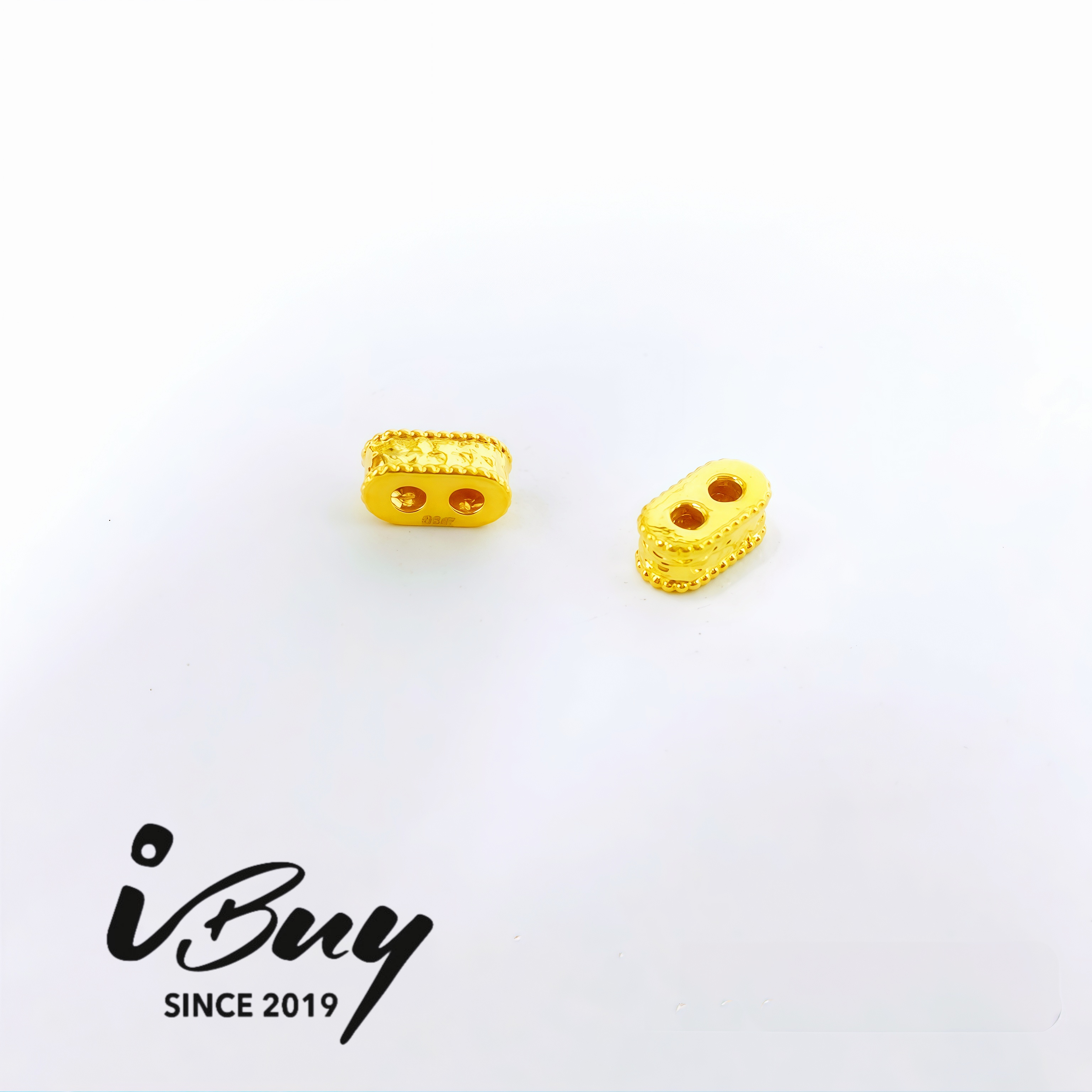 999 GOLD CRUSHED ICE PIG NOSE SPACER BEAD (2PCS) 999 金 碎碎冰猪鼻子配件串咀(2PCS)
