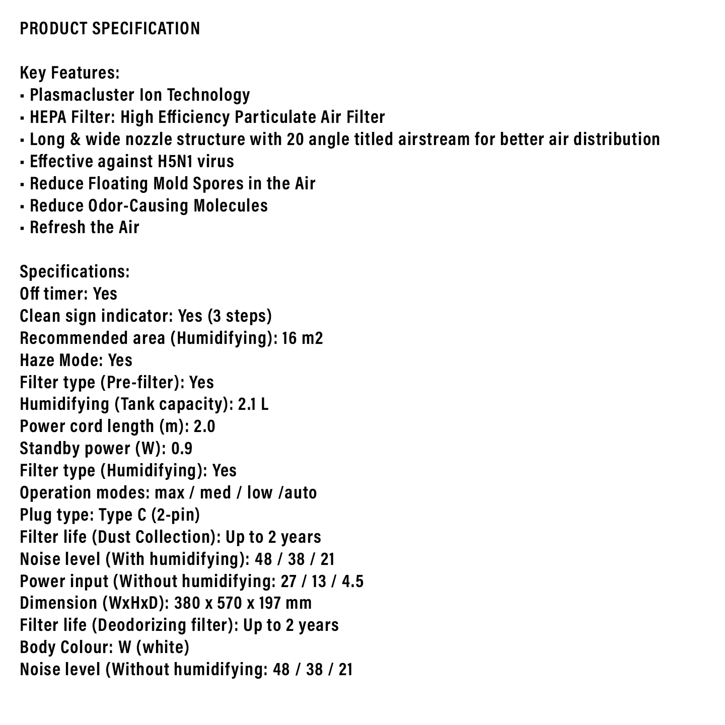 Sharp Humidifying Air Purifier (KCF30LW)