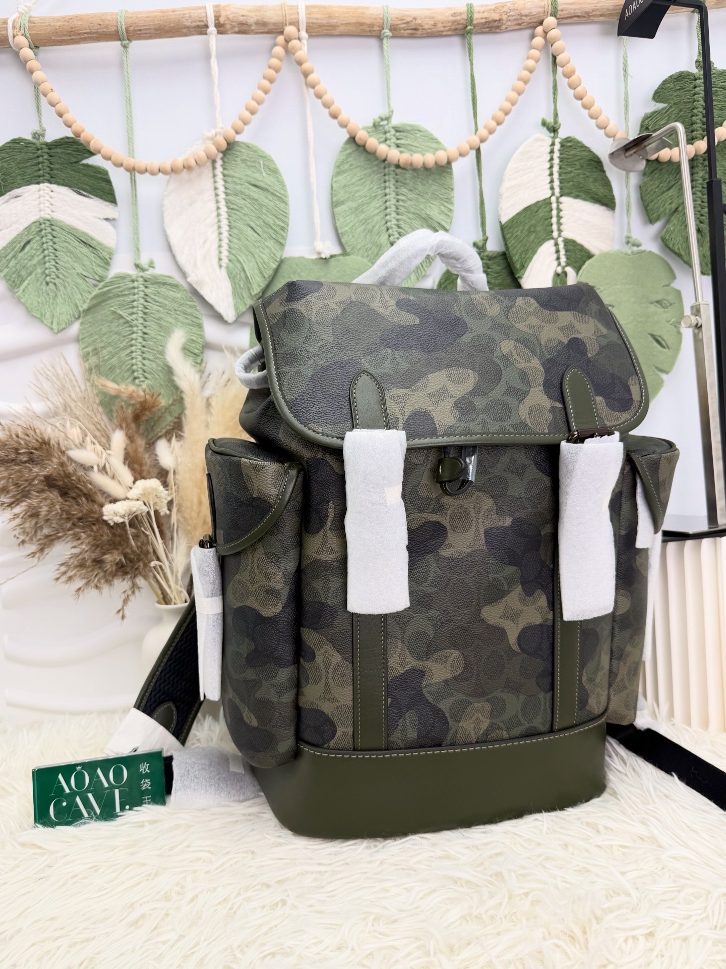 COACH 閑置品🌟SIGNATURE 綠色迷彩印花背包 💚