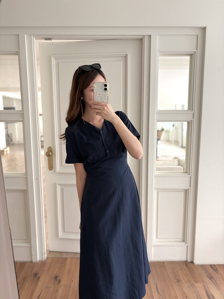 Evie Front Button Dress (Navy)