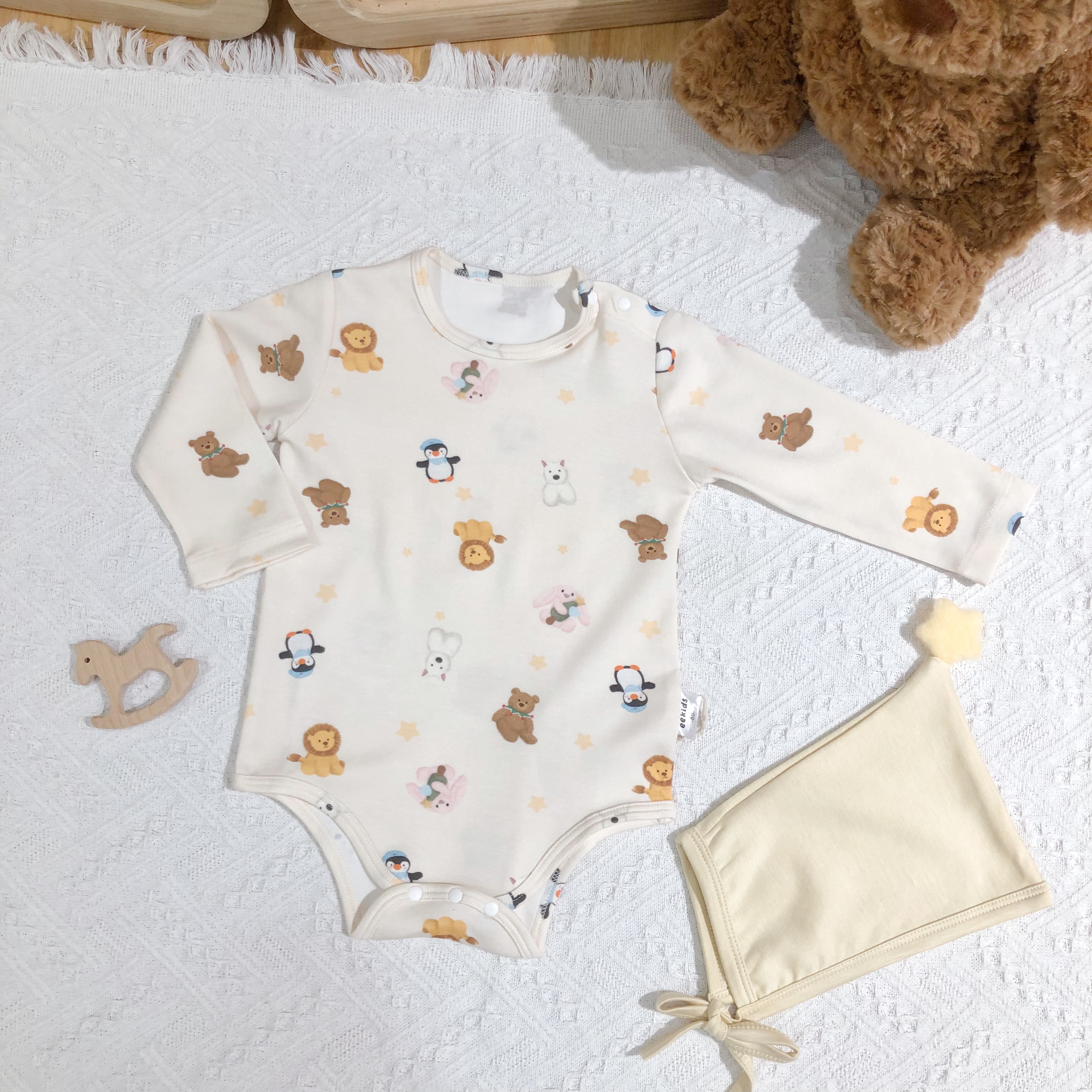 Baby Bodysuit and Hat Set with Cartoon Prints