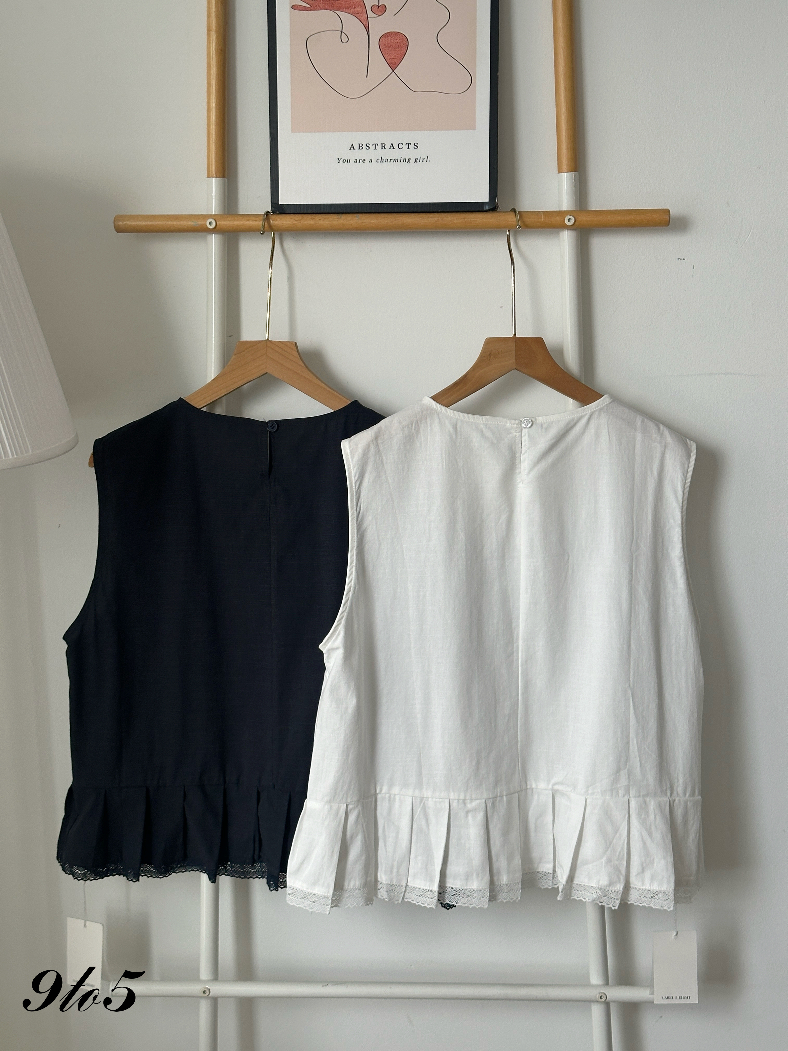 T4209 Sleeveless Top Lace Trim - Blue & White