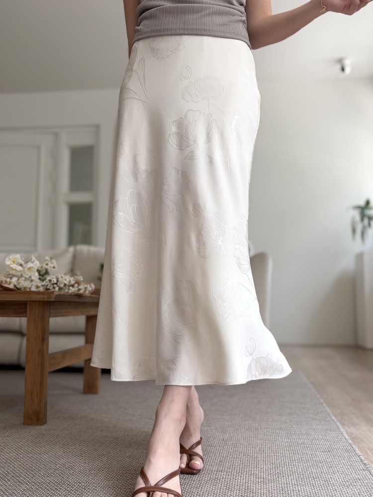 Floral Silky Skirt (Ivory)