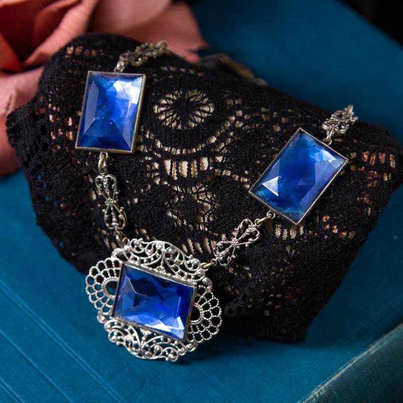 1920s-1940s Faceted Royal Blue Glass Art Deco Necklace (AC131)