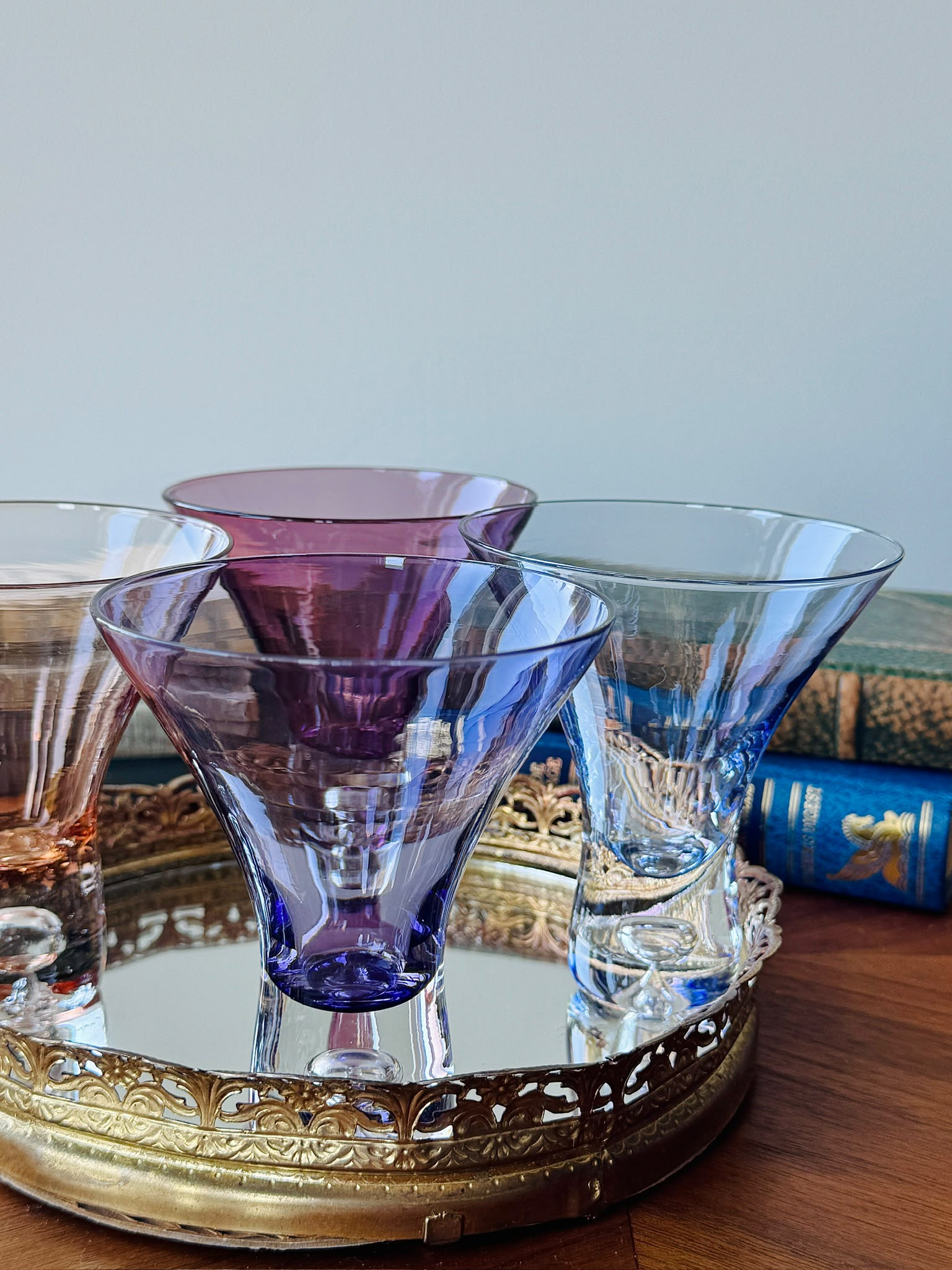c.a. 1990s Artland Celebration Collection Handblown Glass Bubble Base Martini Glasses Set of 4 (MT2639)