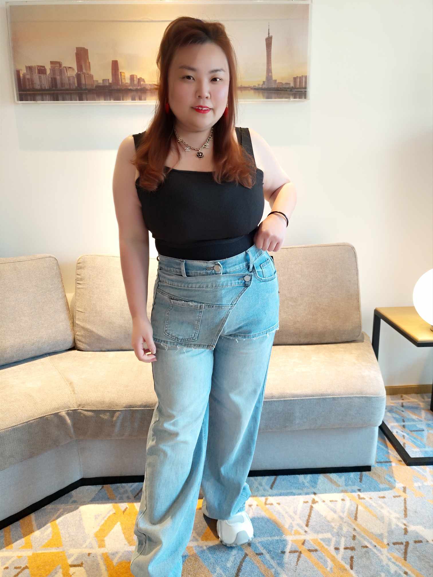 YCF01 1161 独特设计牛仔直筒长裤