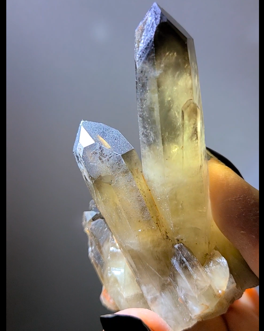 Smoky citrine cluster with phantom smoky pyramids - C96