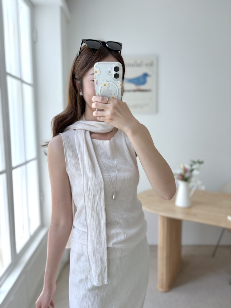 Summer Pleated Scarf Set (Ivory)