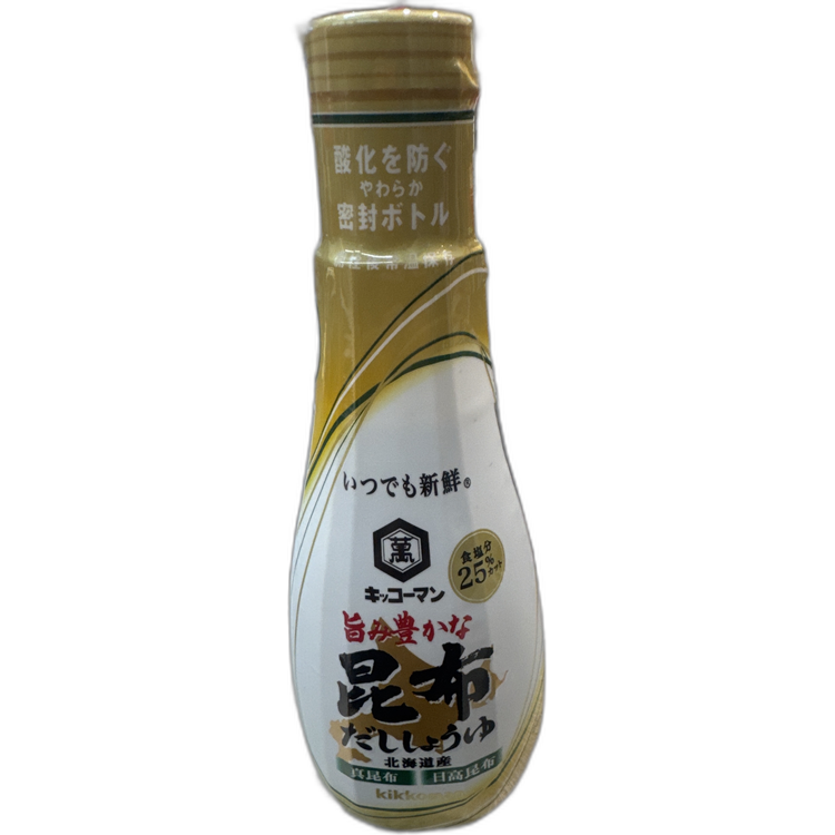 萬字牌（Kikkoman）的減鹽北海道昆布高湯醬油（200毫升裝）。 