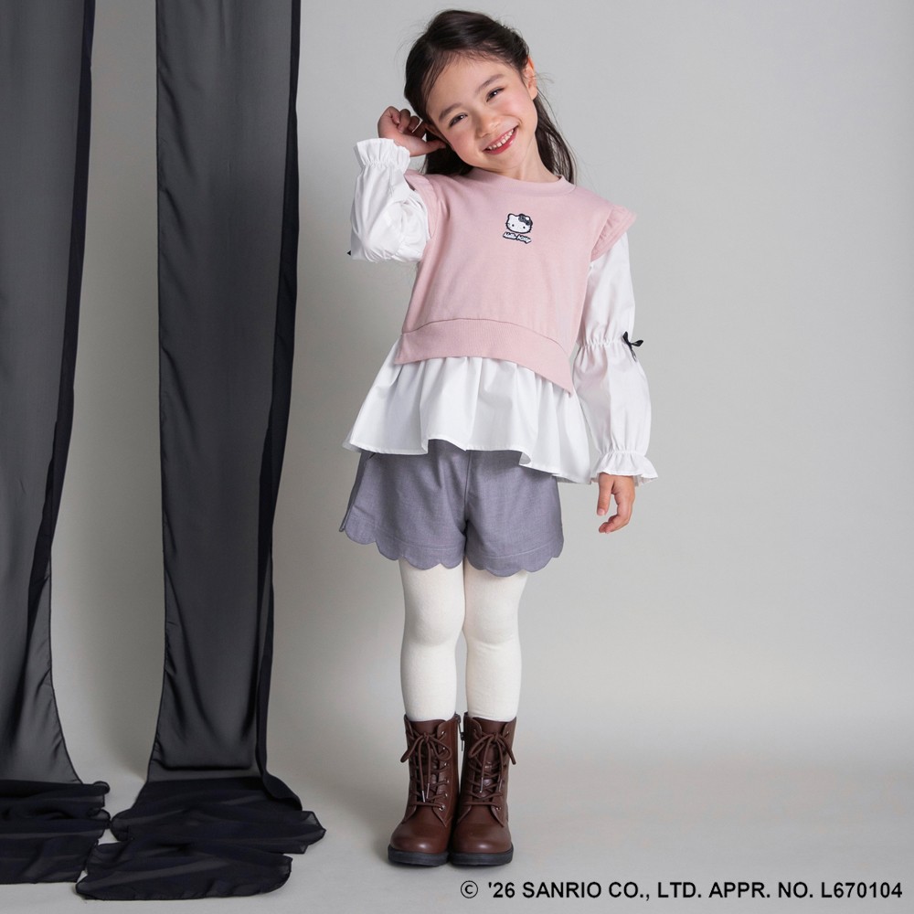 🆕【⭐訂購⭐】日本直送 🇯🇵🌀#Kitty 刺繡 緞帶袖口 疊層假2件上衣［2款選］🌀[ELIA-0151][261021]