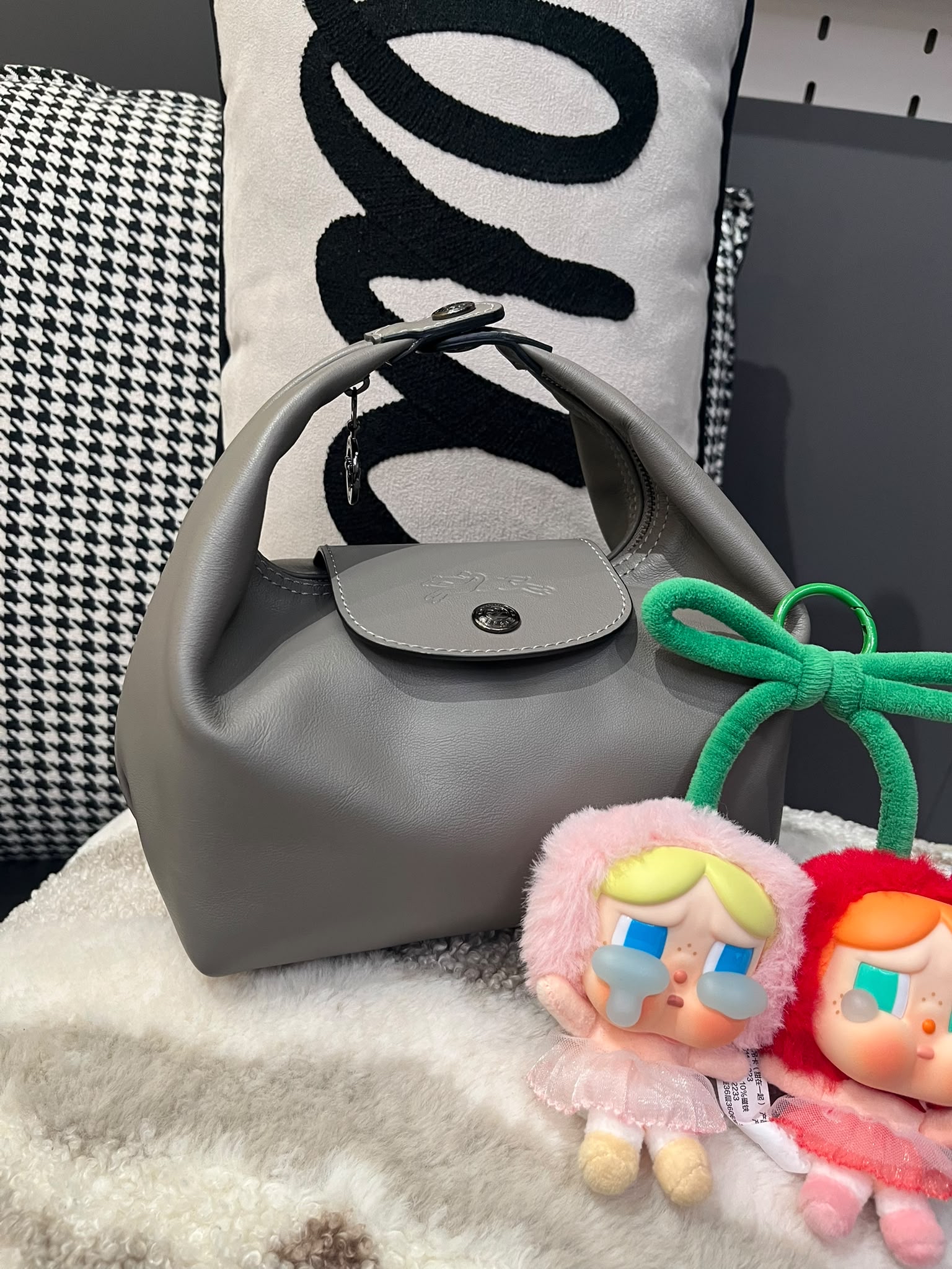 Longchamp 灰色牛皮飯盒包 100%Authentic, 95%New ✅Dust bag
