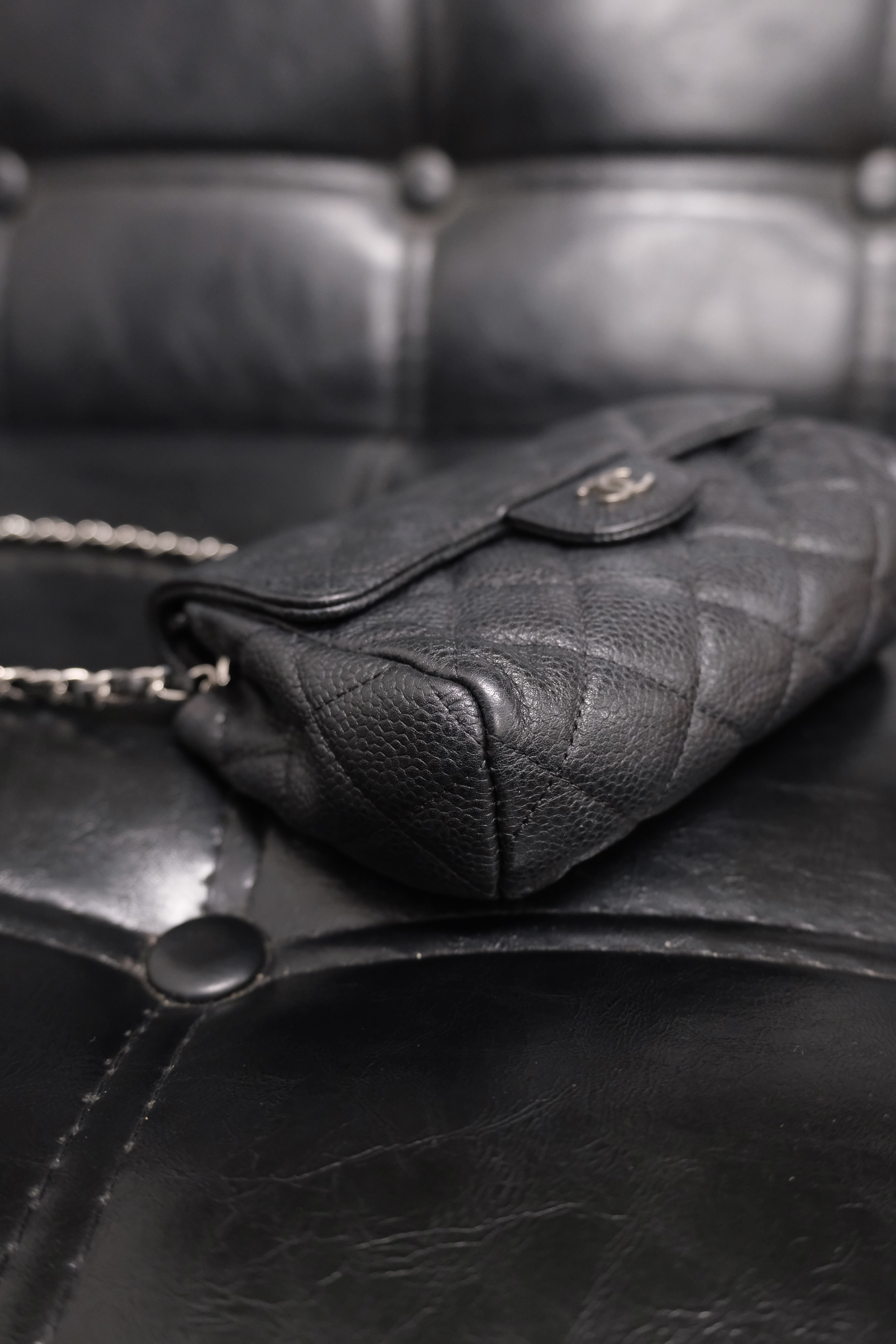 Chanel Matelasse Caviar Skin Pouch bag Black Silver