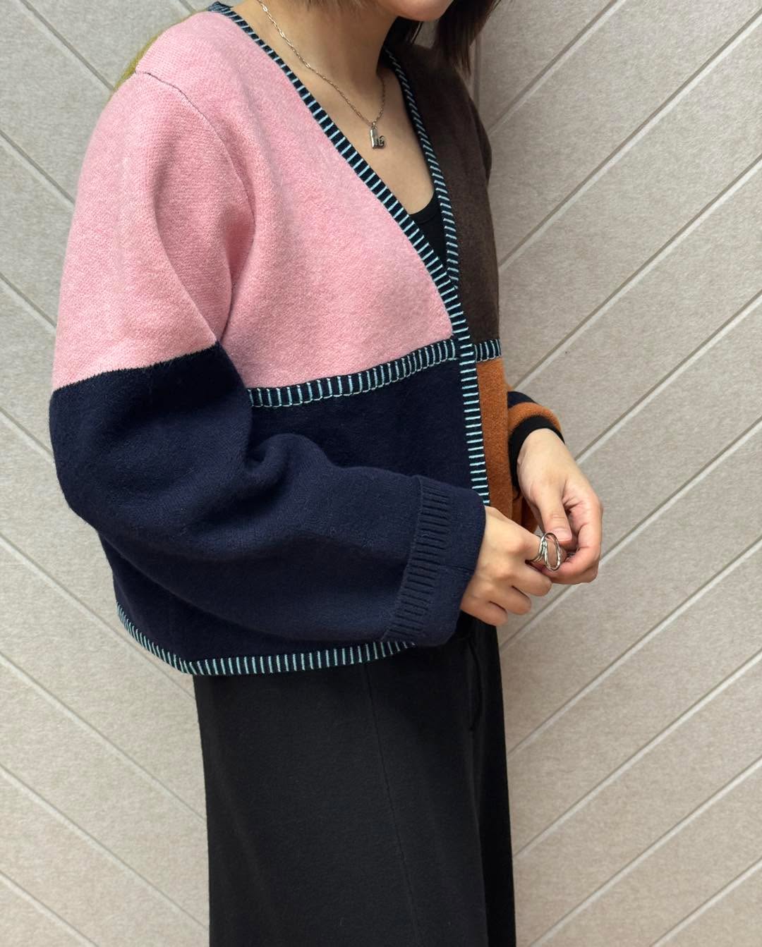 拼色V NECK針織外套