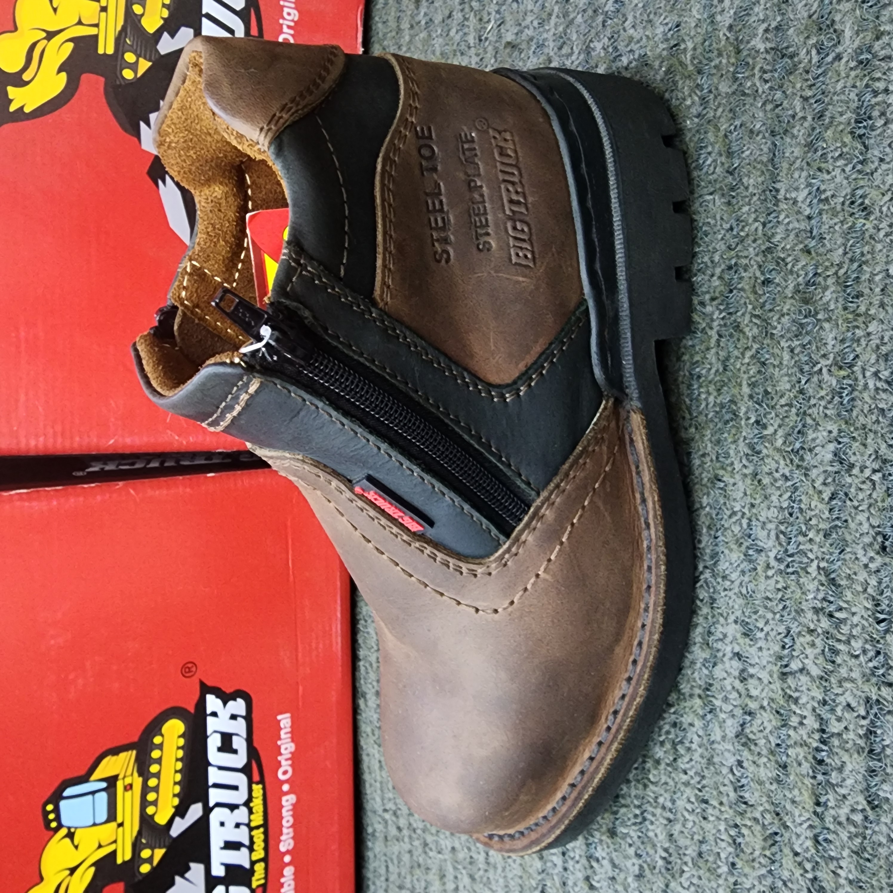 Big Truck SS 8019 Safety Shoe with Dual Zip MID CUT Brown Kasut Keselamatan