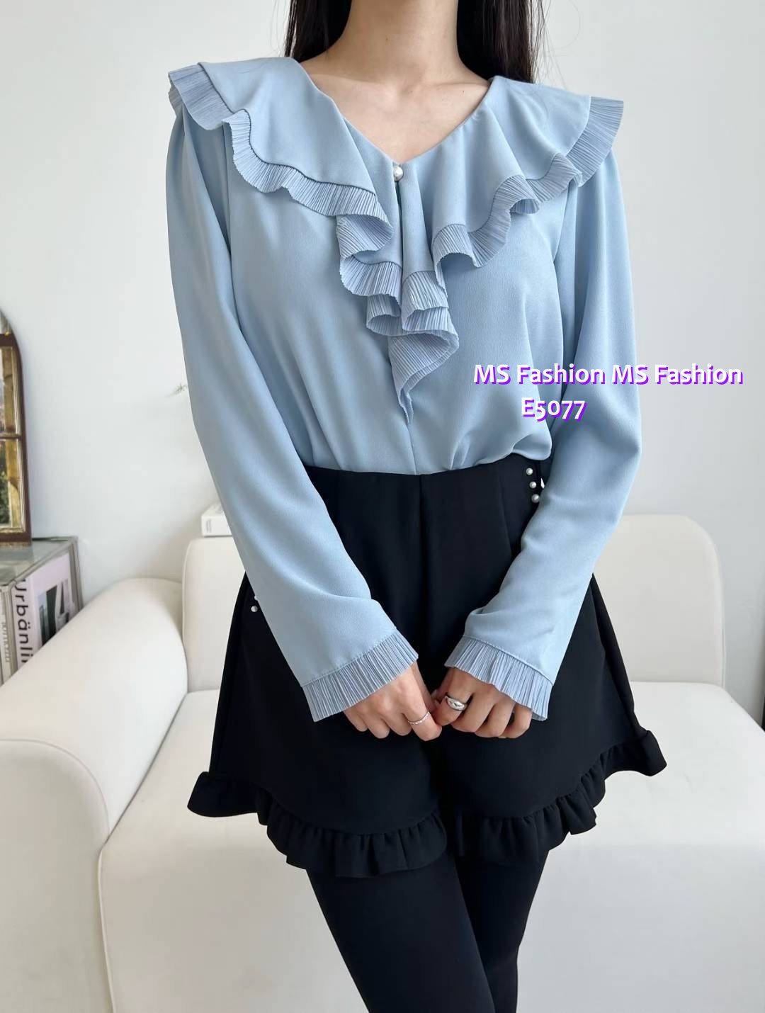 E5077 靚料V領ruffle top