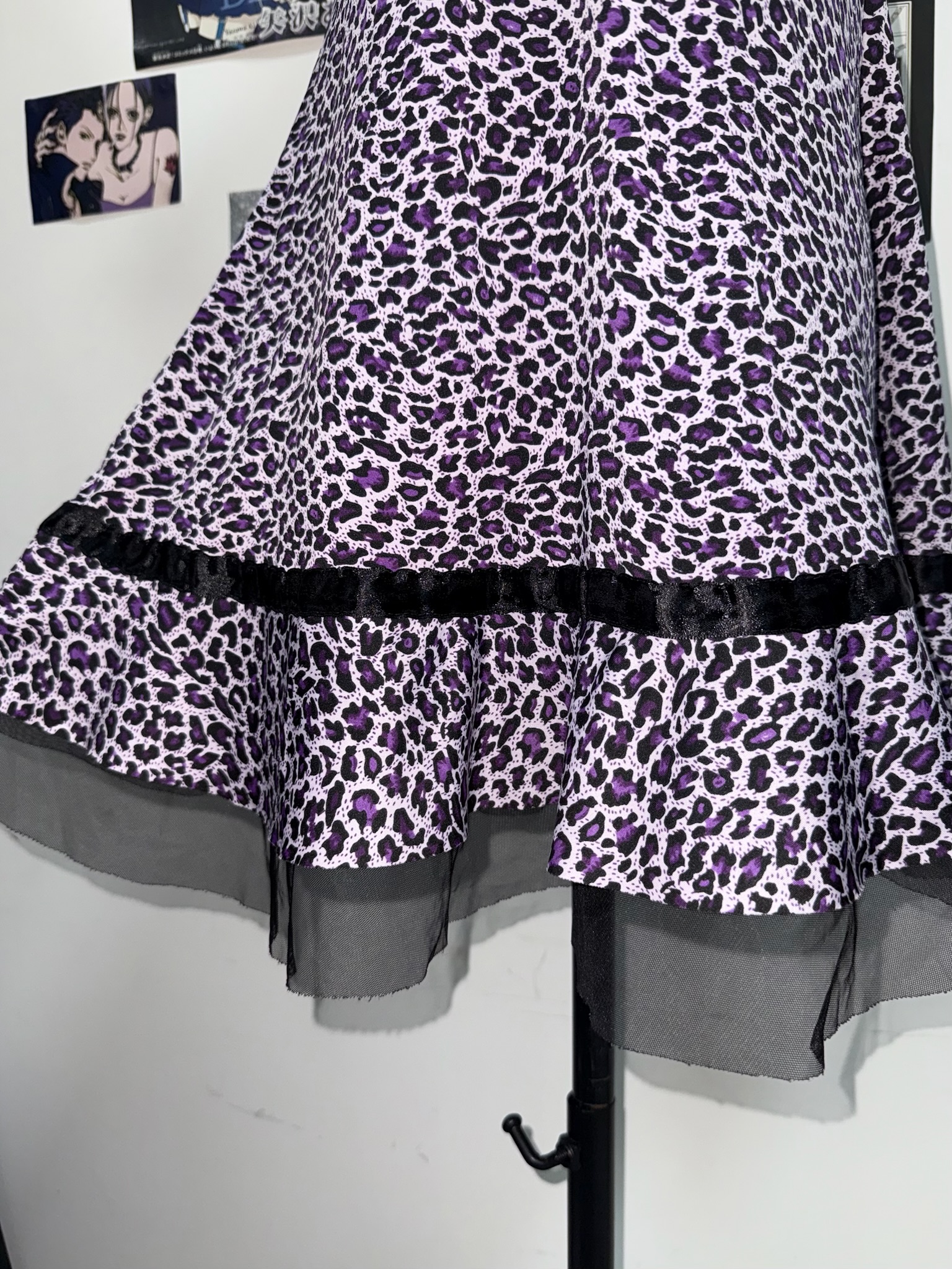 Purple Leopard Print Mesh Slip Dress