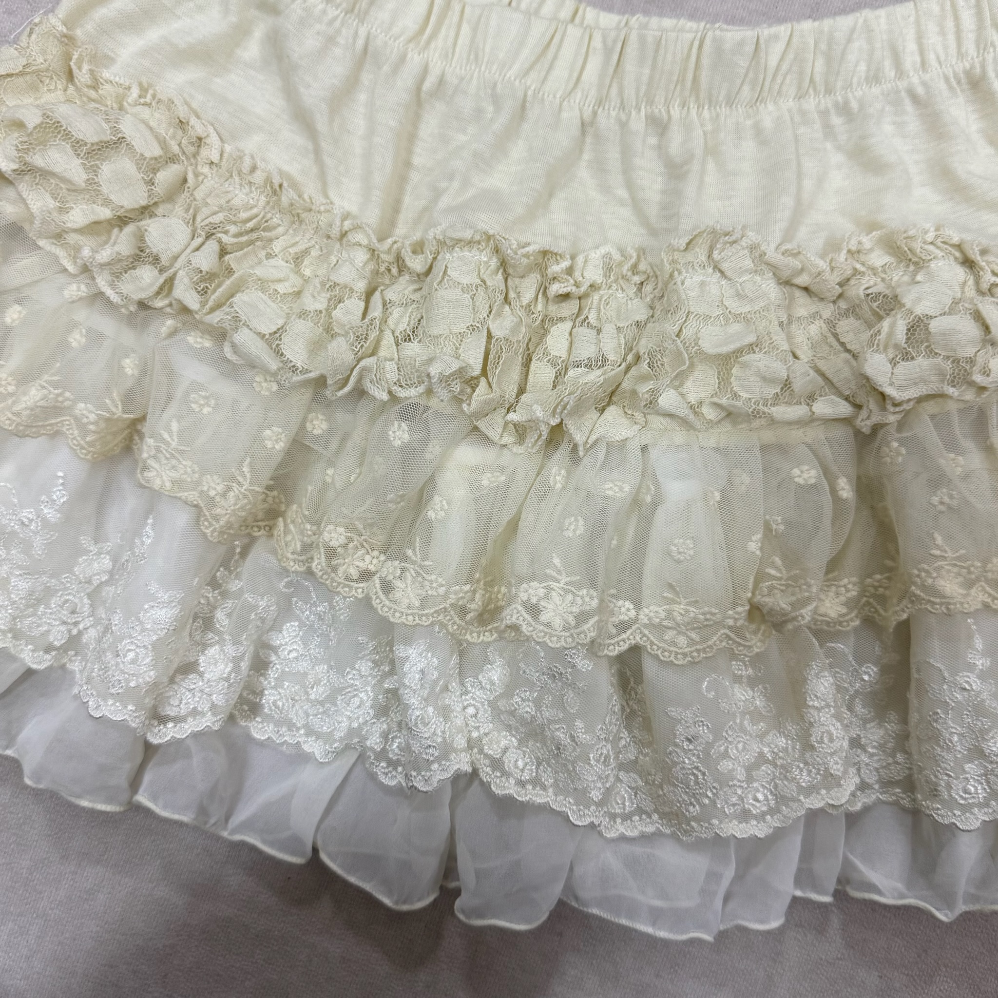 Cream Ruffle Mini Skirt