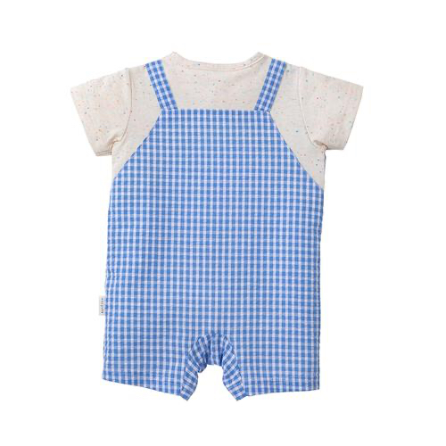 🇯🇵預訂 日本直送🇯🇵Monpoke比卡超刺繡貼花藍色格紋吊帶短袖連身服