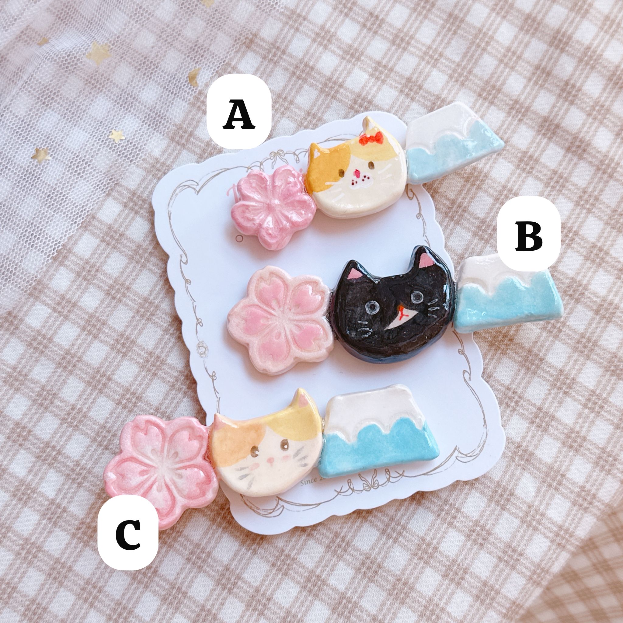 手繪和風櫻花🌸貓貓富士山 髮夾