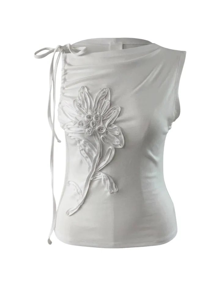 Floral Applique Ruched Tank Top