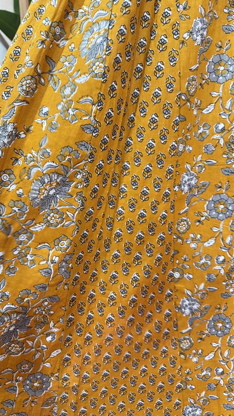 2592 Mustard Patchwork BlockPrint Skirt 39"