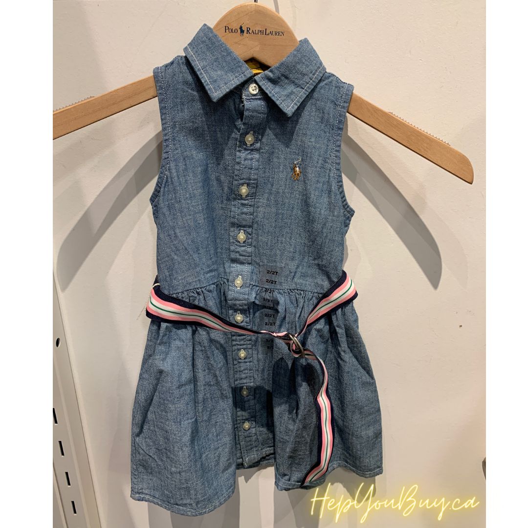Polo Ralph Lauren 女童經典牛津布襯衫背心連身裙 (附條紋腰帶)