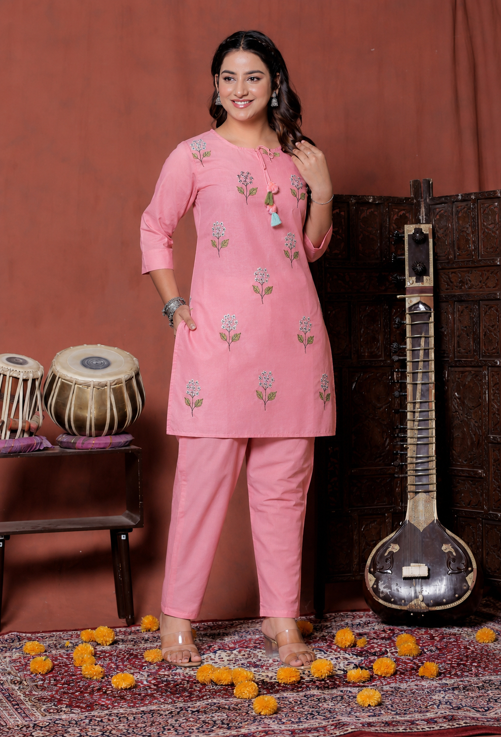 Pink Embroidered Co-ord set 