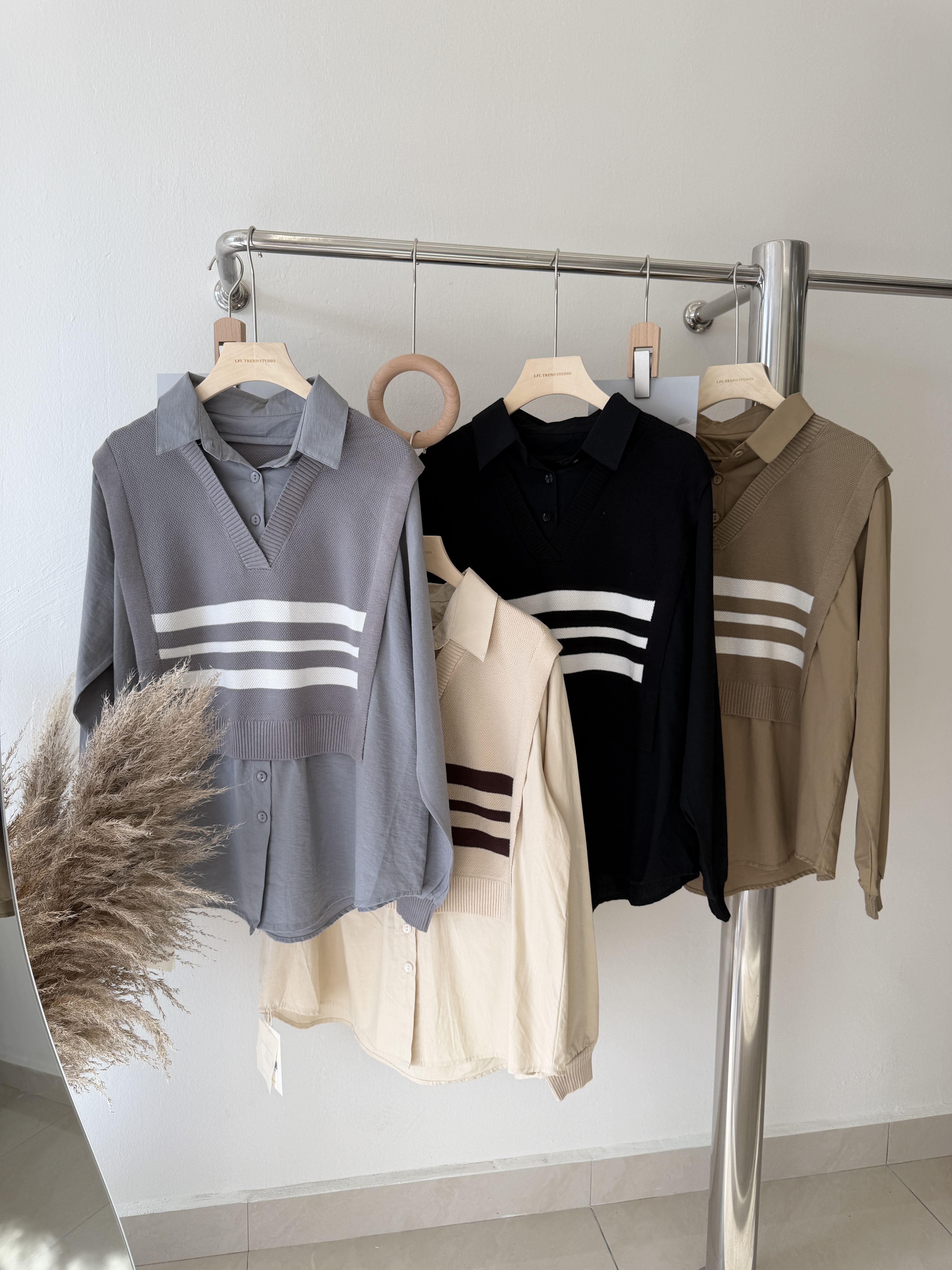 6615 韩版学院风假两件衬衫