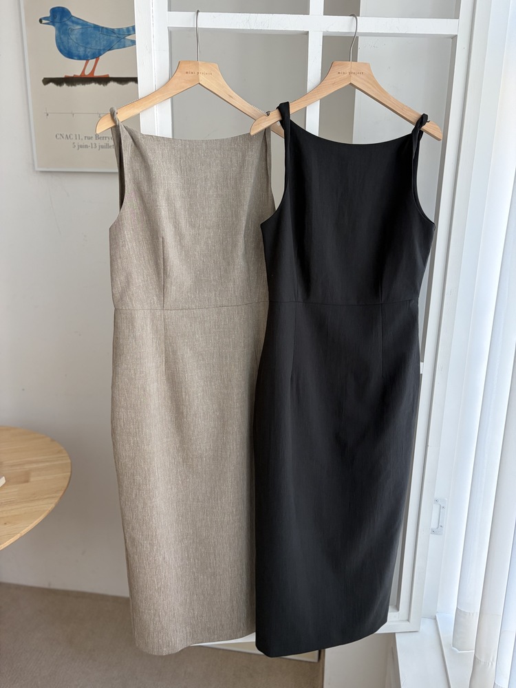 Linen Blend Twisted Strap Dress (Black)