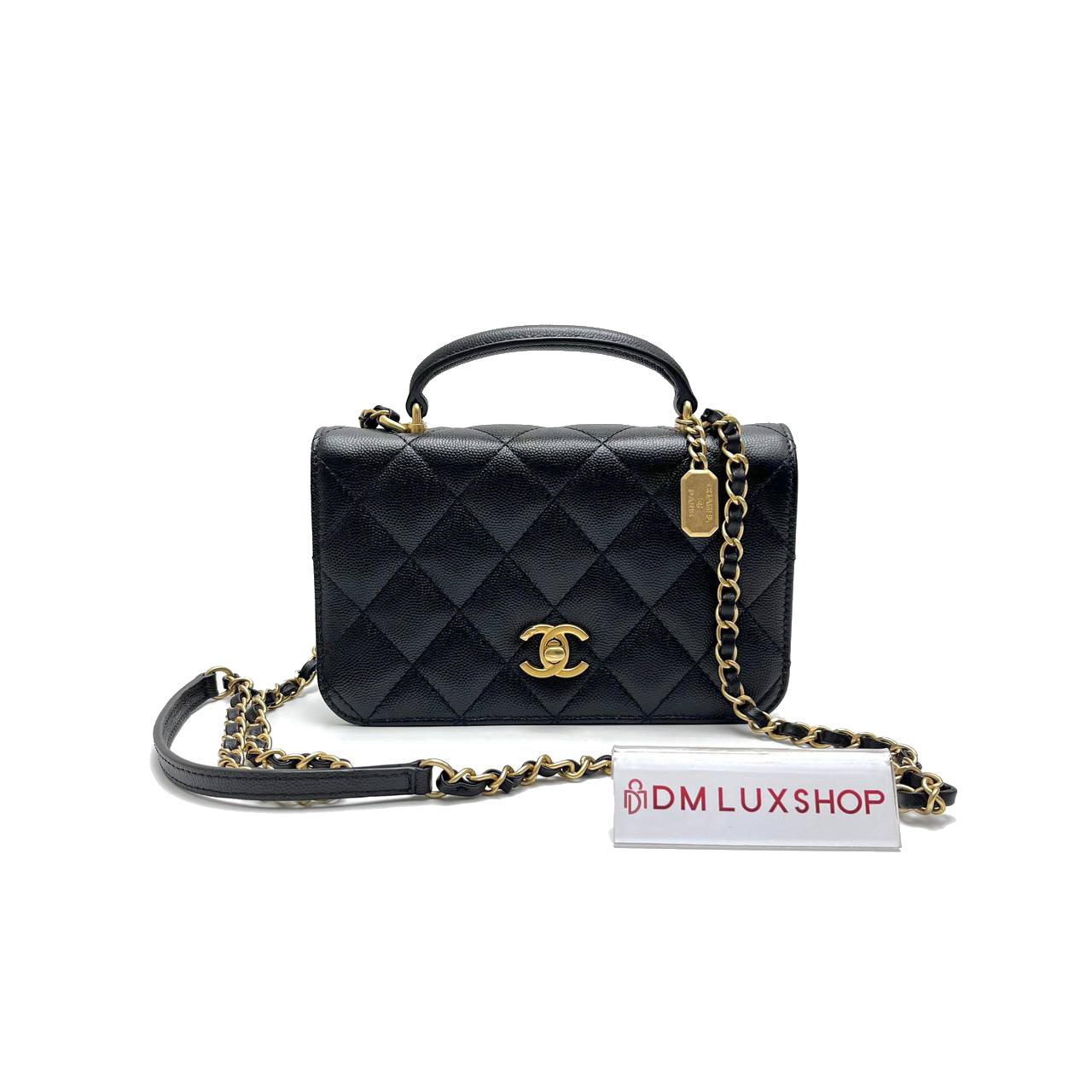 Chanel 23B Black Caviar Flap With Top Handle GHW (Microchip)