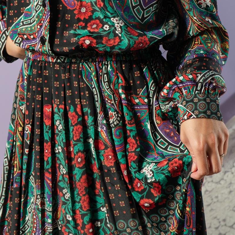 Plus Size - C.a. 1990s Leslie Fay Paisley Pattern ShirtDress (BG050)