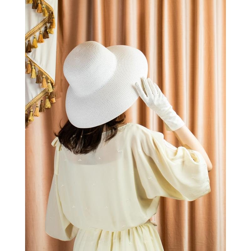 Hepburn Style White Summer Vocation Wide-Brim Sun Hat(MT906)
