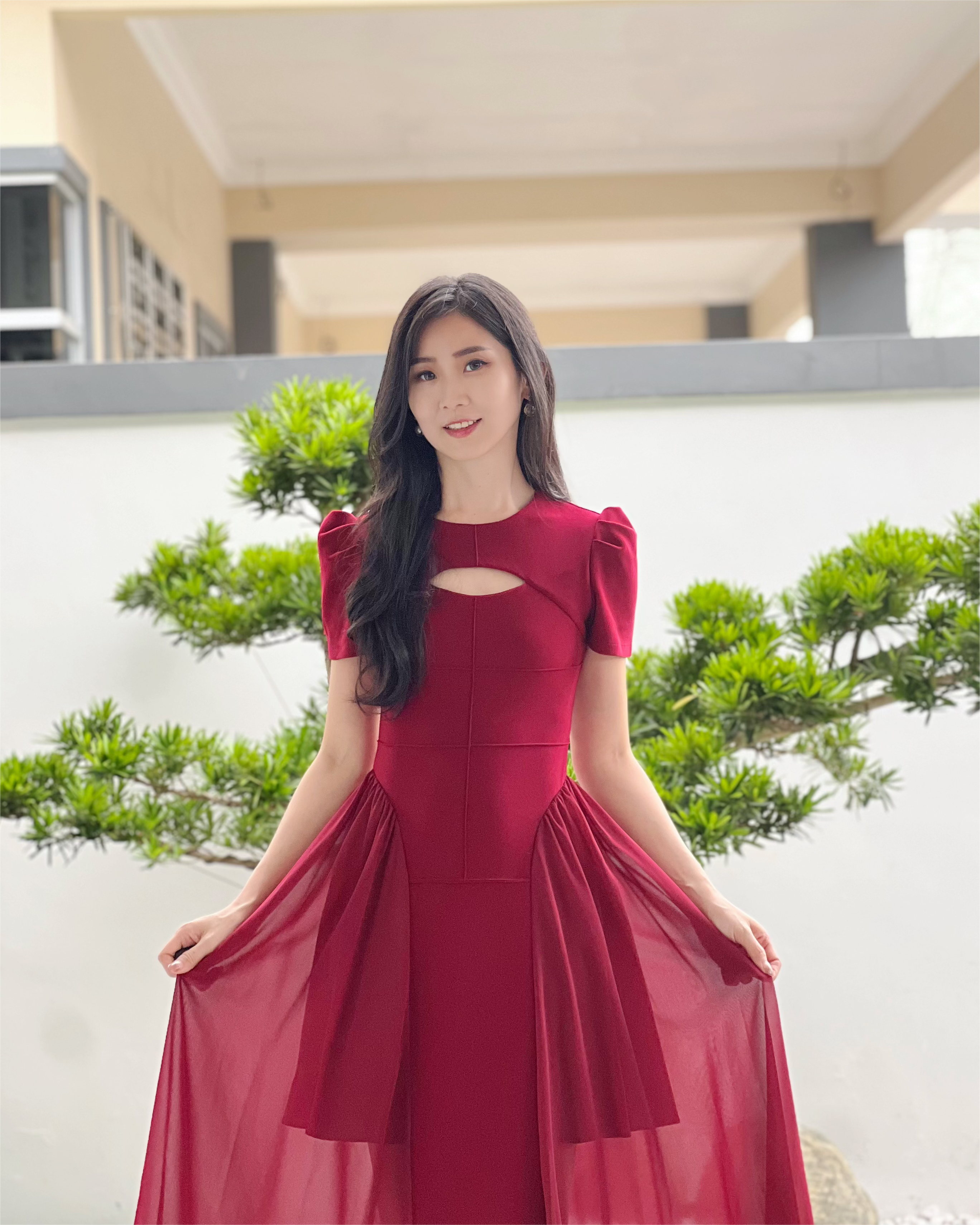 5052 Midnight Princess Silhouette Midi Dress -Maroon