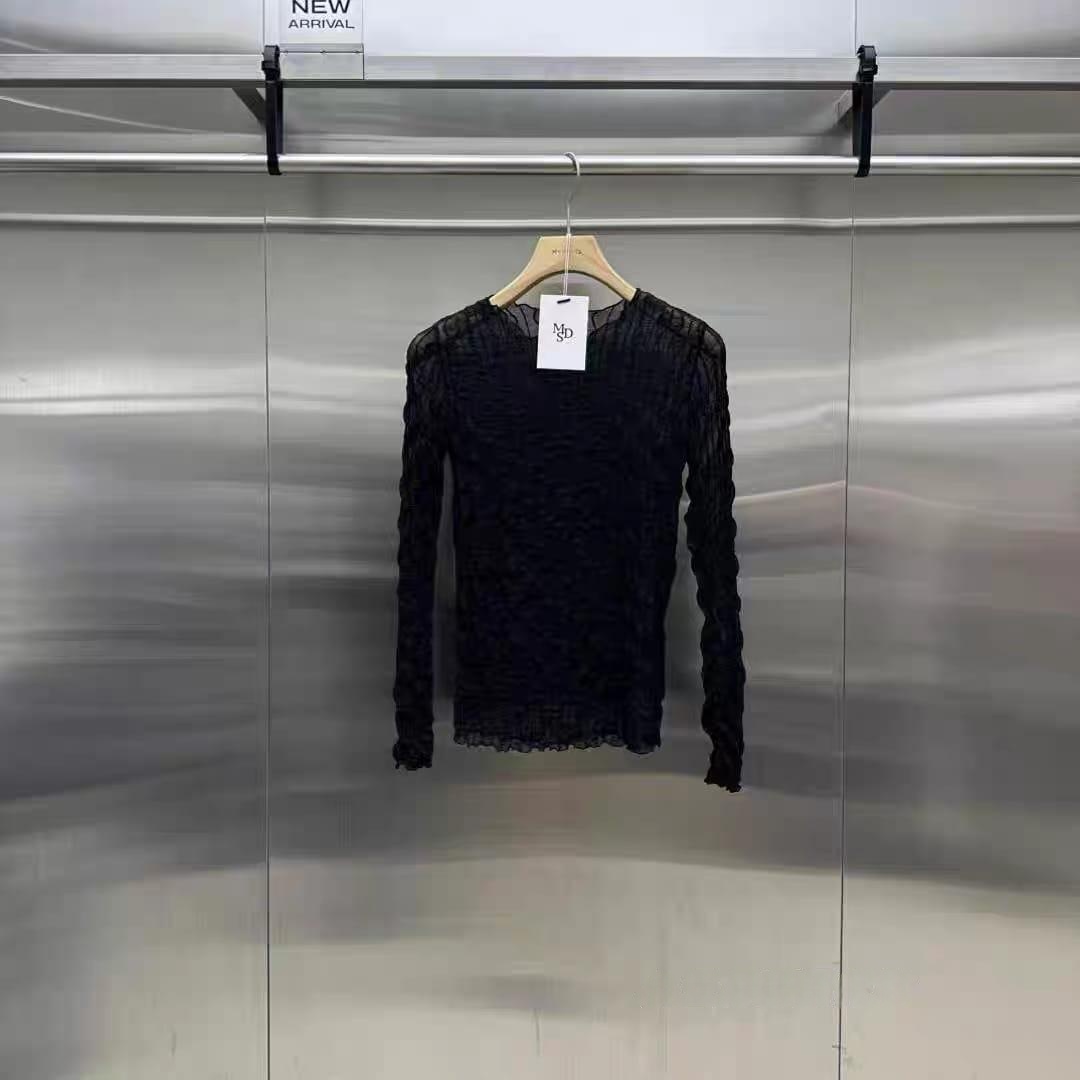 Pleated Sheer Mesh Panel Long Sleeve Top ‖ 褶皱透视拼接感长袖上衣 KR014605192