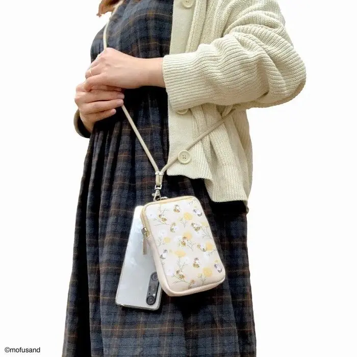 現貨🌸日本直送 | 貓福珊迪mofusand日版斜揹袋連手機掛繩夾片（黃）